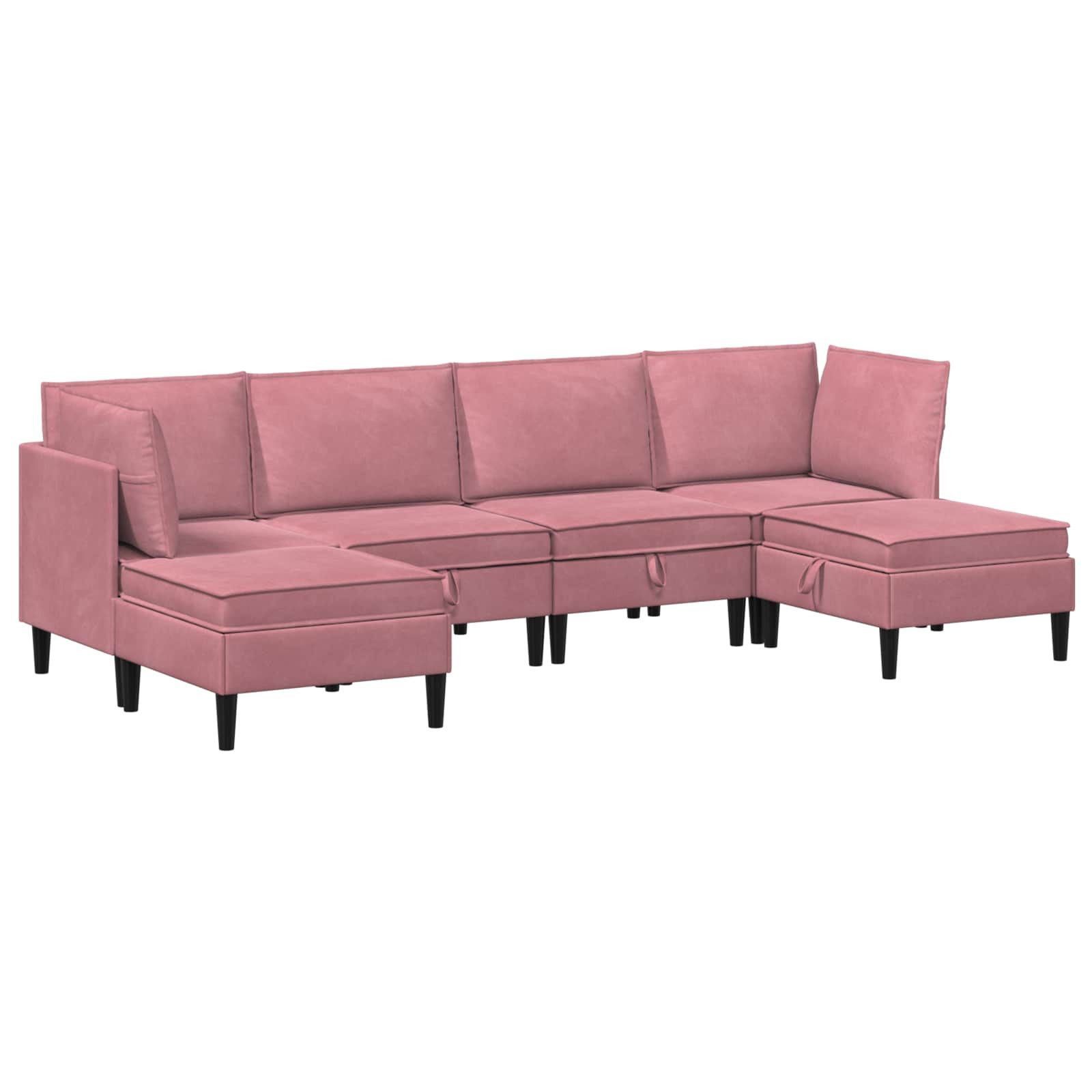 vidaXL Wohnzimmer-Set Wohnzimmergarnitur mit Kissen mit Speicher 6 pcs Rosa Samt, (6-St)