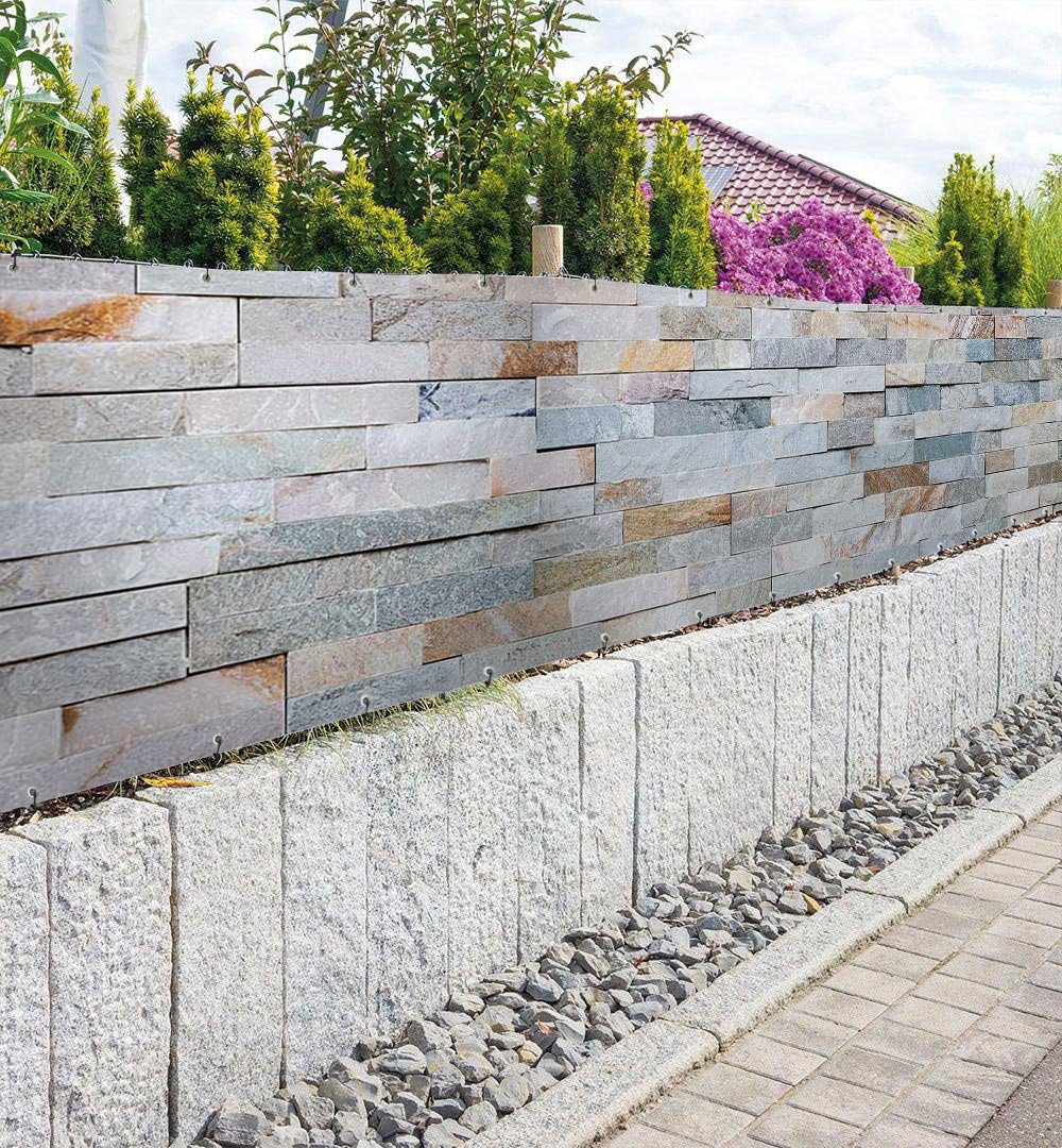MyMaxxi Sichtschutzzaunmatten Zaunbanner Blaue Steinmauer Sichtschutz günstig online kaufen
