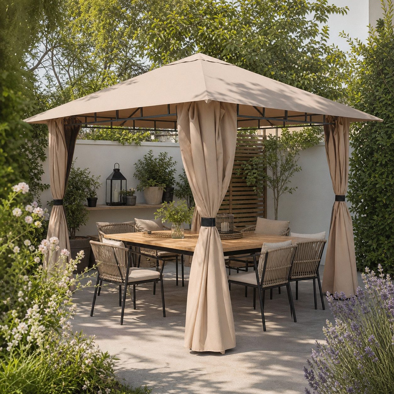 Sekey Pavillon Gartenpavillon 300x300 cm Partyzelt Gartenzelt, mit 4 Seitenteilen, mit 4 Seitenteilen, Wasserdicht, Windfest, Sonnenschutz, Seitenteile mit Reißverschluss