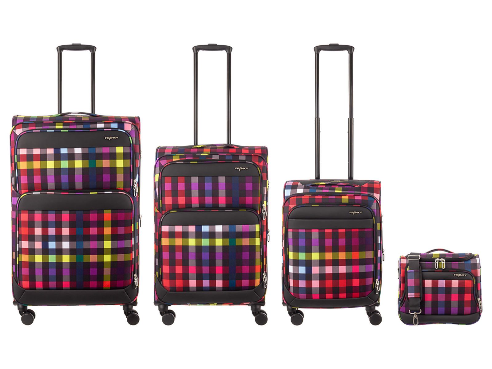 Franky Kofferset 4er Koffer SET Gr. L/M/S Beutycase Reisegepäck T27-F Spinner, 4 Doppellenkrollen Rollen, (Stück, 1 tlg., 4), Dehnfalte TSA Schloss
