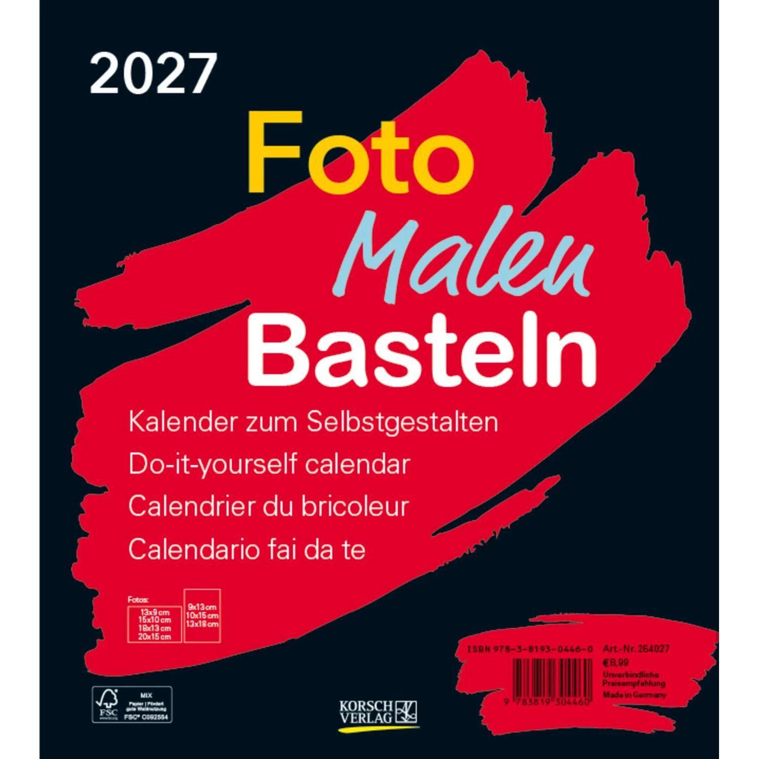 Korsch Verlag Wandkalender Foto-Malen-Basteln Bastelkalender schwarz 2027