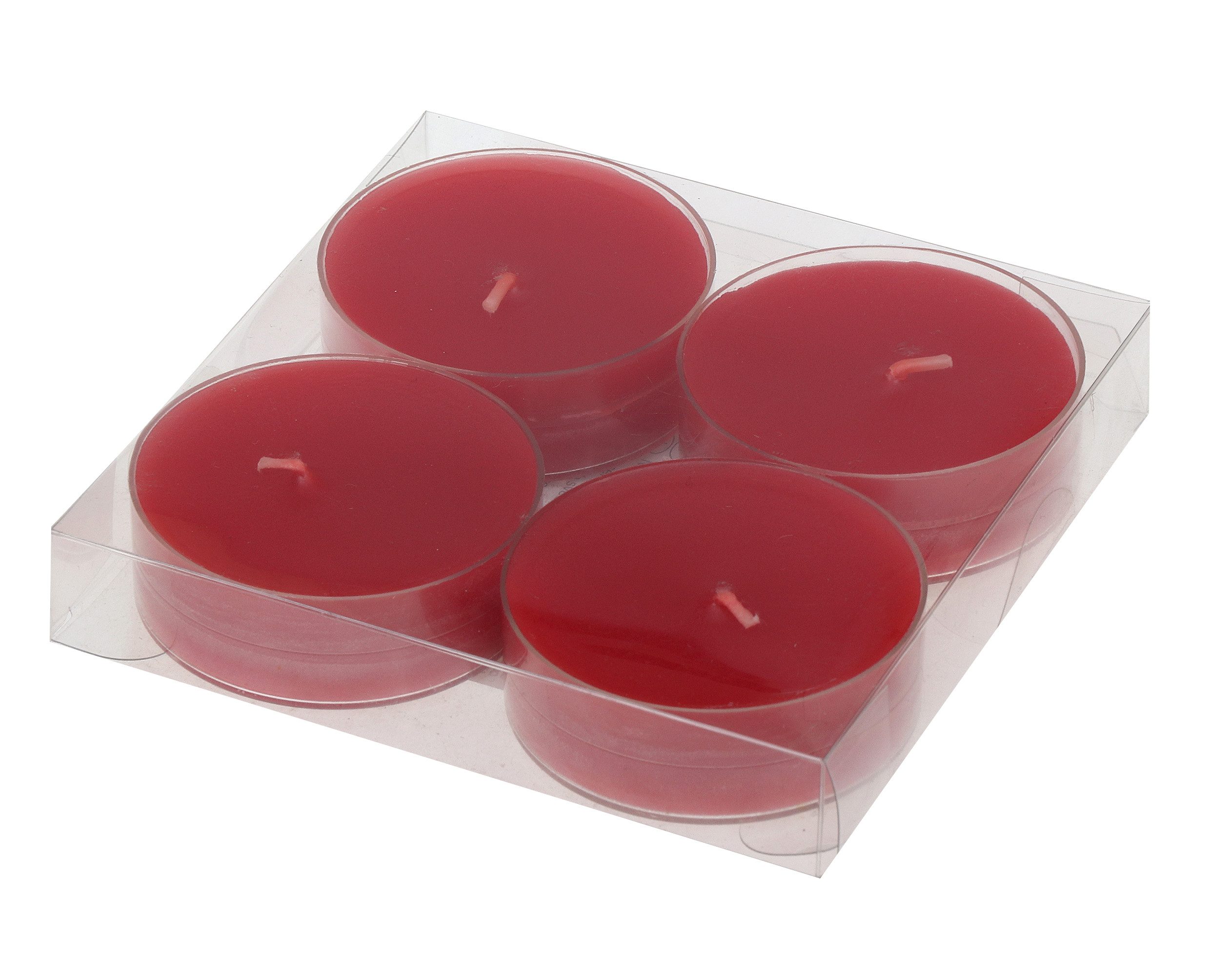 Teelicht Maxilichte in Klarsichthülle Rubin Rot 20/59 mm, 4 Stück