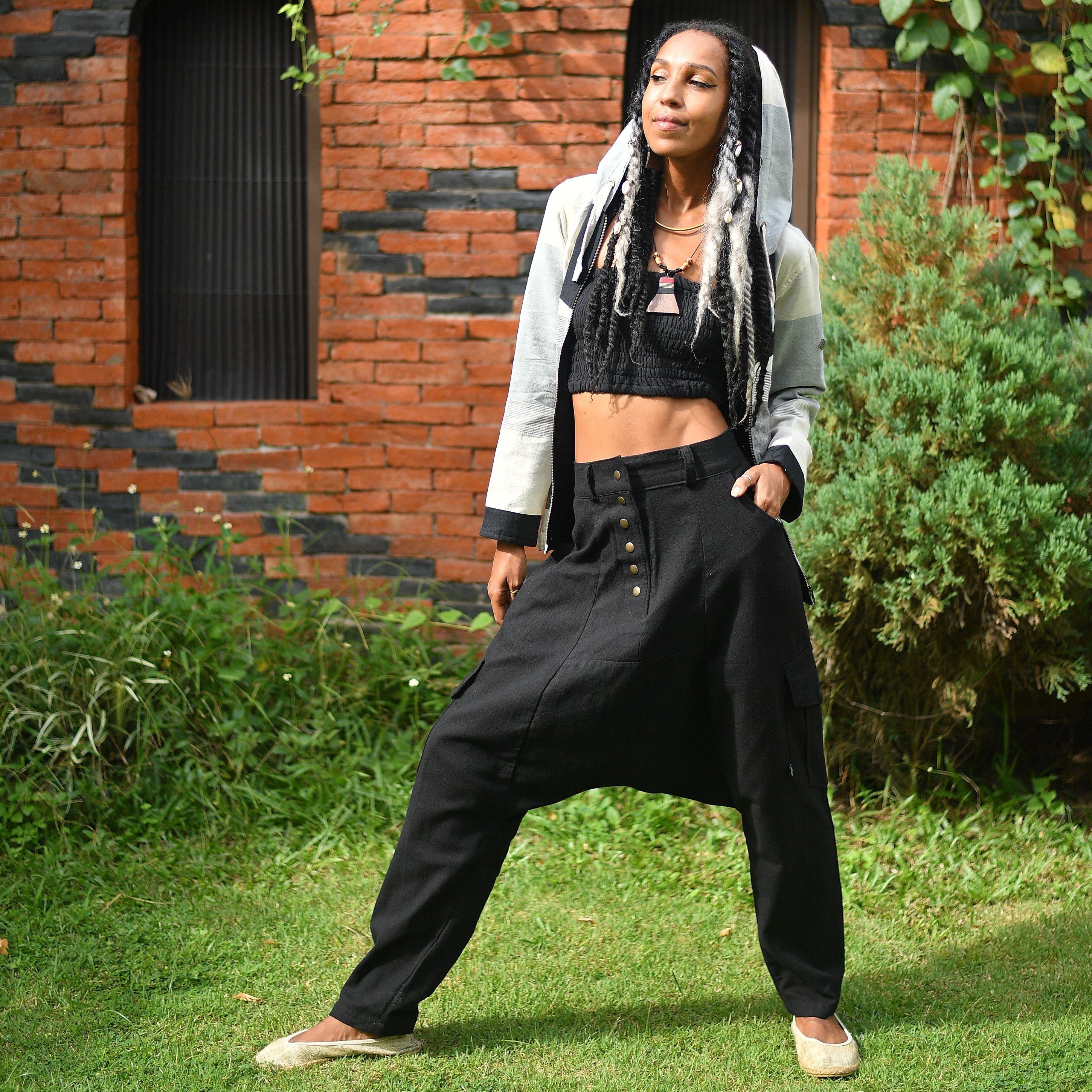 virblatt Haremshose Herren & Haremshose Damen, Unisex, Hippie Hose Goa Hose Aladinhose Baumwolle