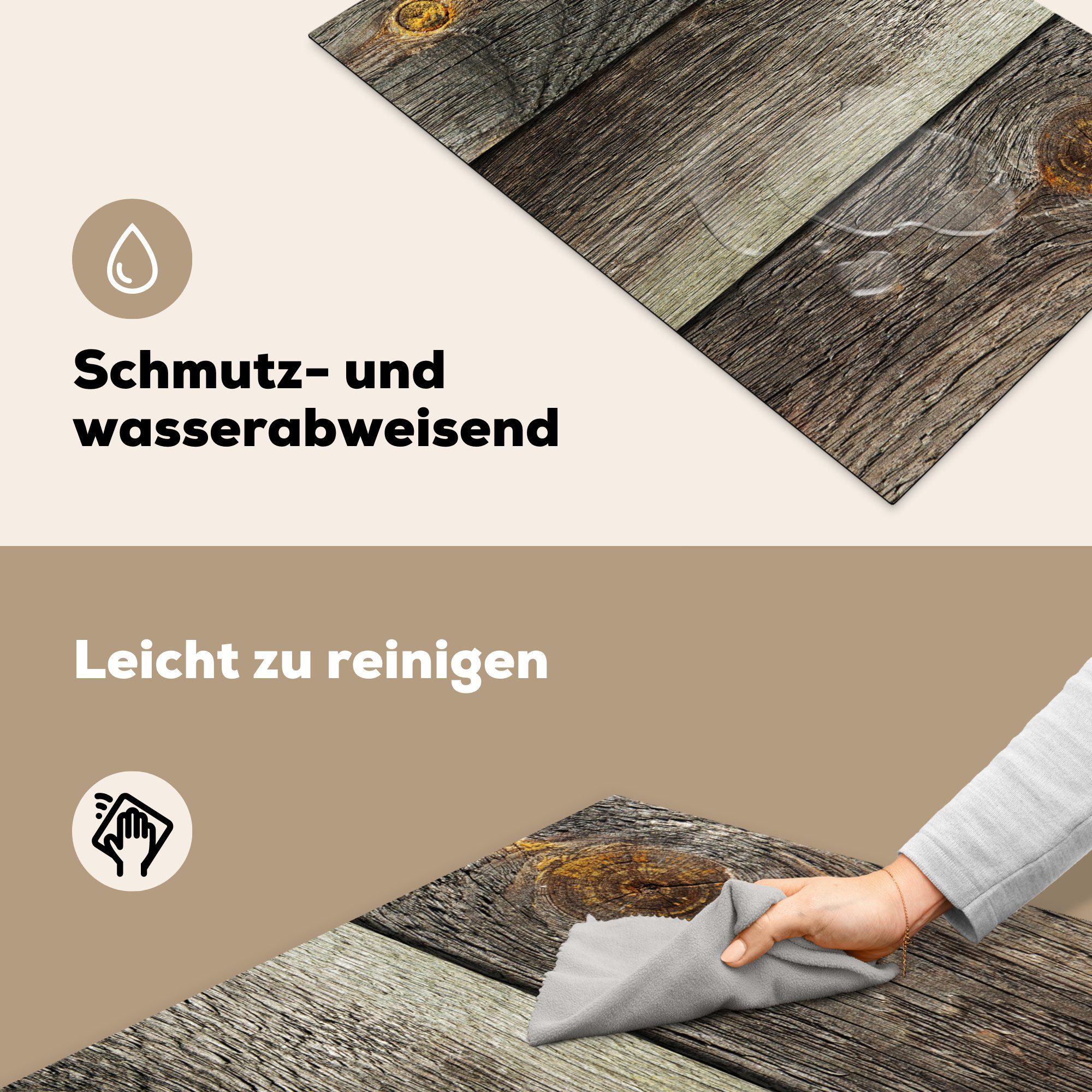 Induktionskochfeld 81x52 Schutz MuchoWow tlg), die Rost Industriell, Ceranfeldabdeckung (1 - Herdblende-/Abdeckplatte Vinyl, küche, - Holz cm, Regal für -