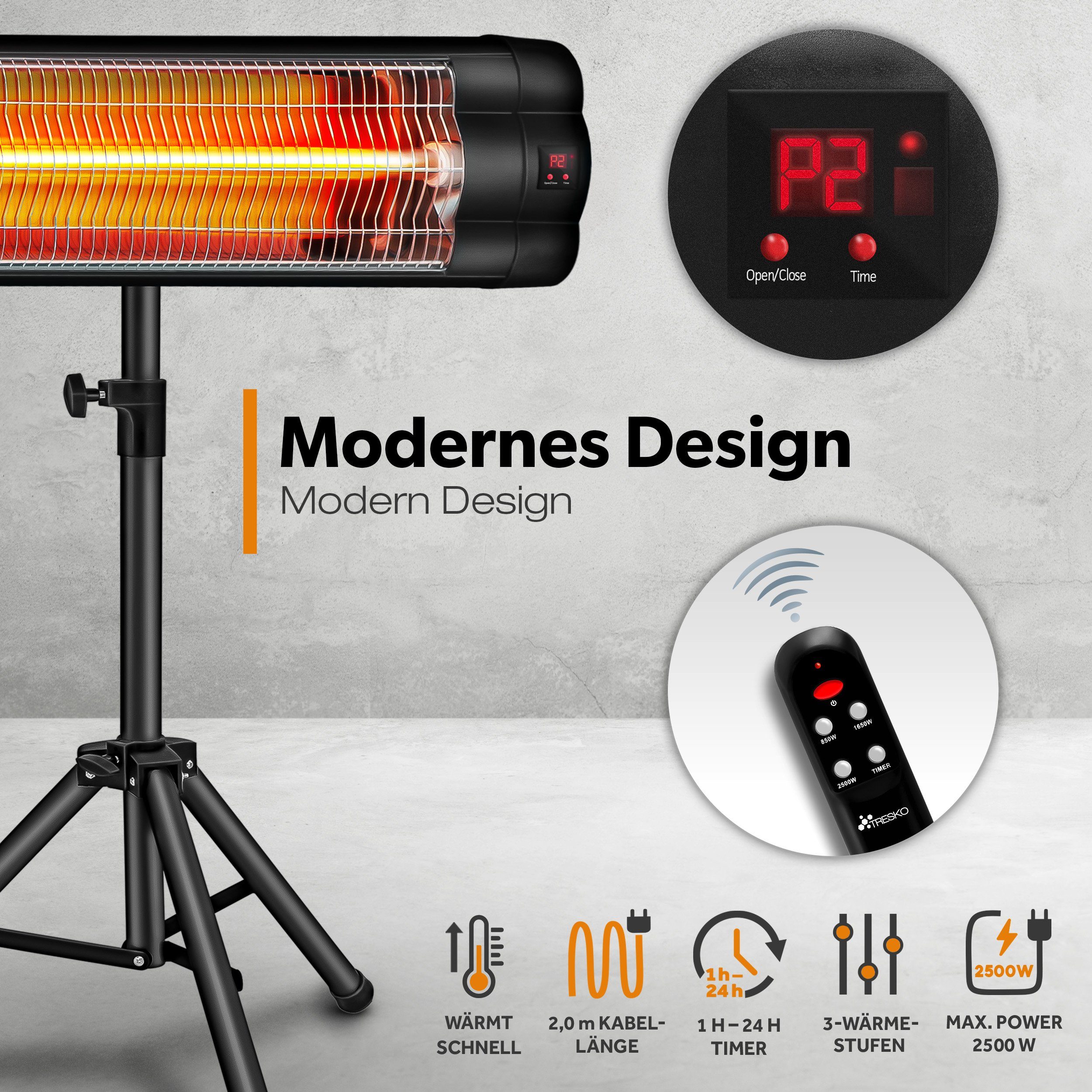 TRESKO Heizstrahler Infrarot Wärmestrahler mit Fernbedienung 2500W, Elektri günstig online kaufen