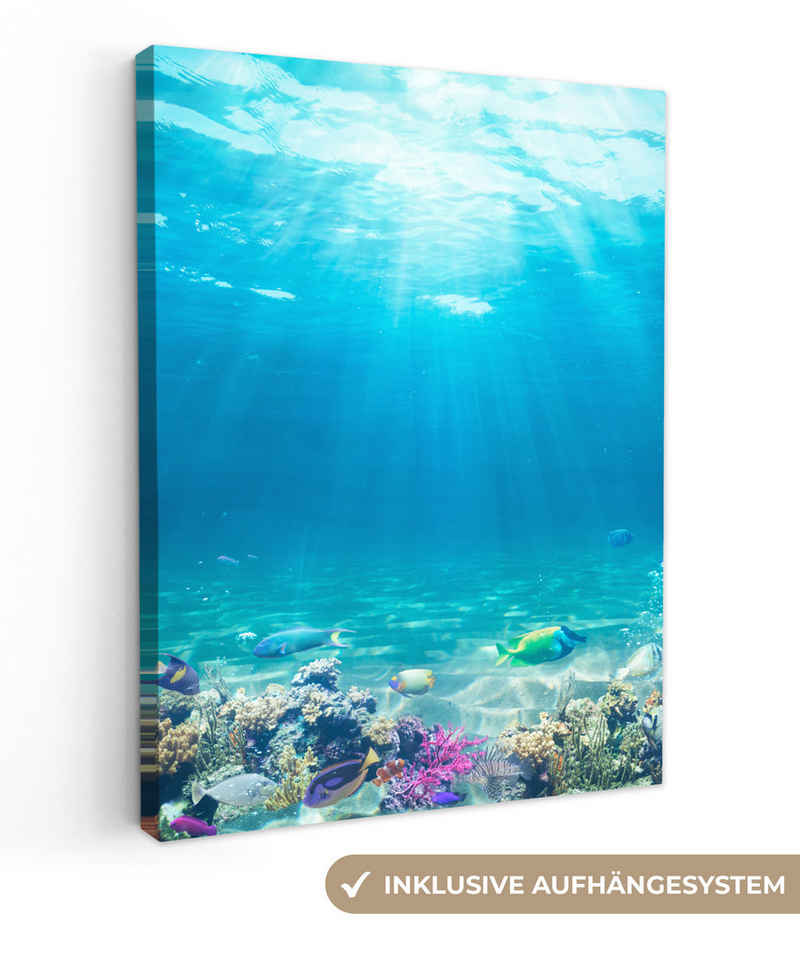 OneMillionCanvasses® Leinwandbild Unterwasserwelt - Meerestiere - Wasser - Korallen - Blau, (1 St), Leinwand Bilder für Wohnzimmer Schlafzimmer 30x40 cm