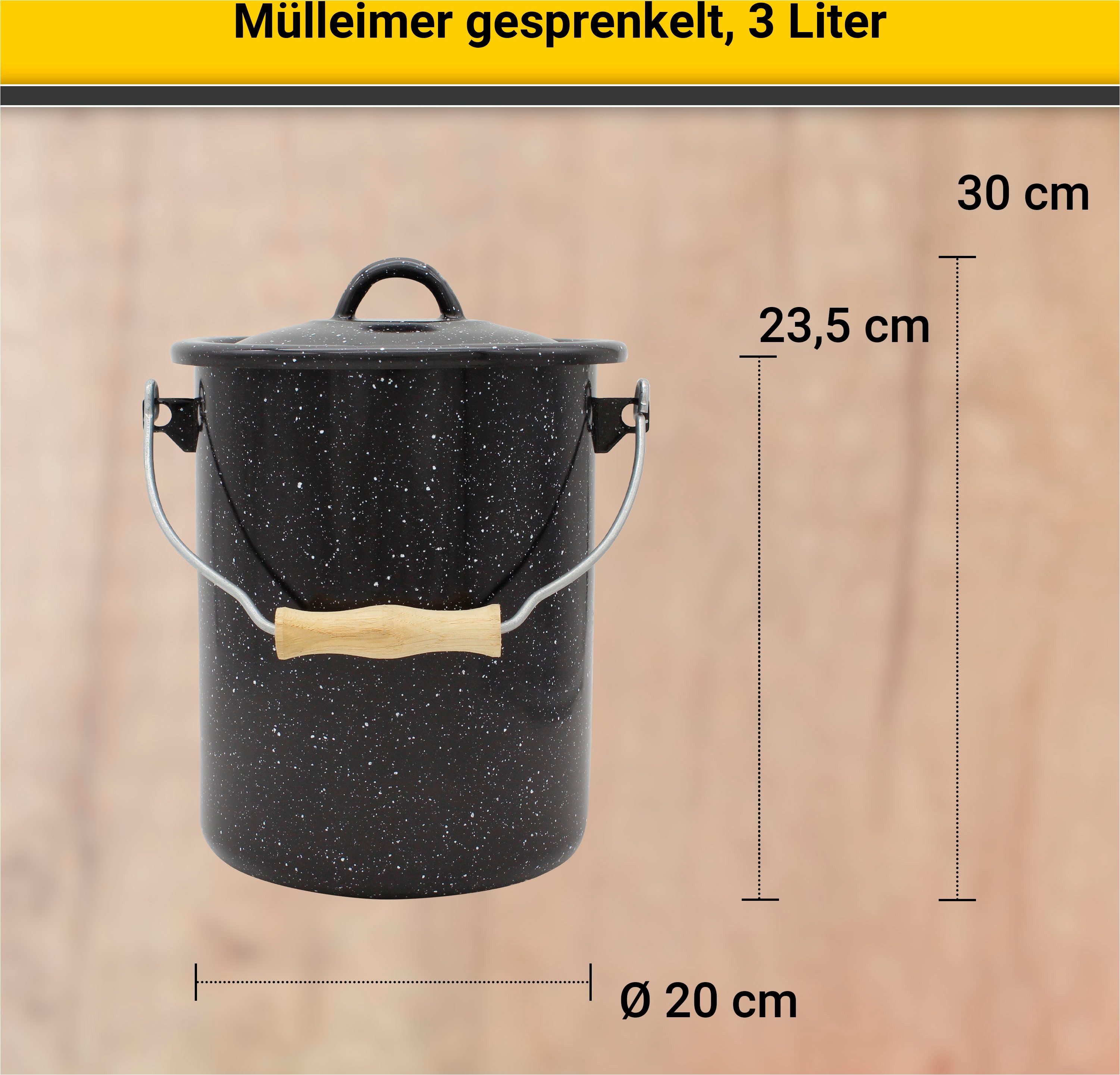Krüger Mülleimer Emaille-Eimer mit Deckel Serie Rio, schnitt- / kratzfeste Oberfläche, bakterienabweisend, extrem langlebig