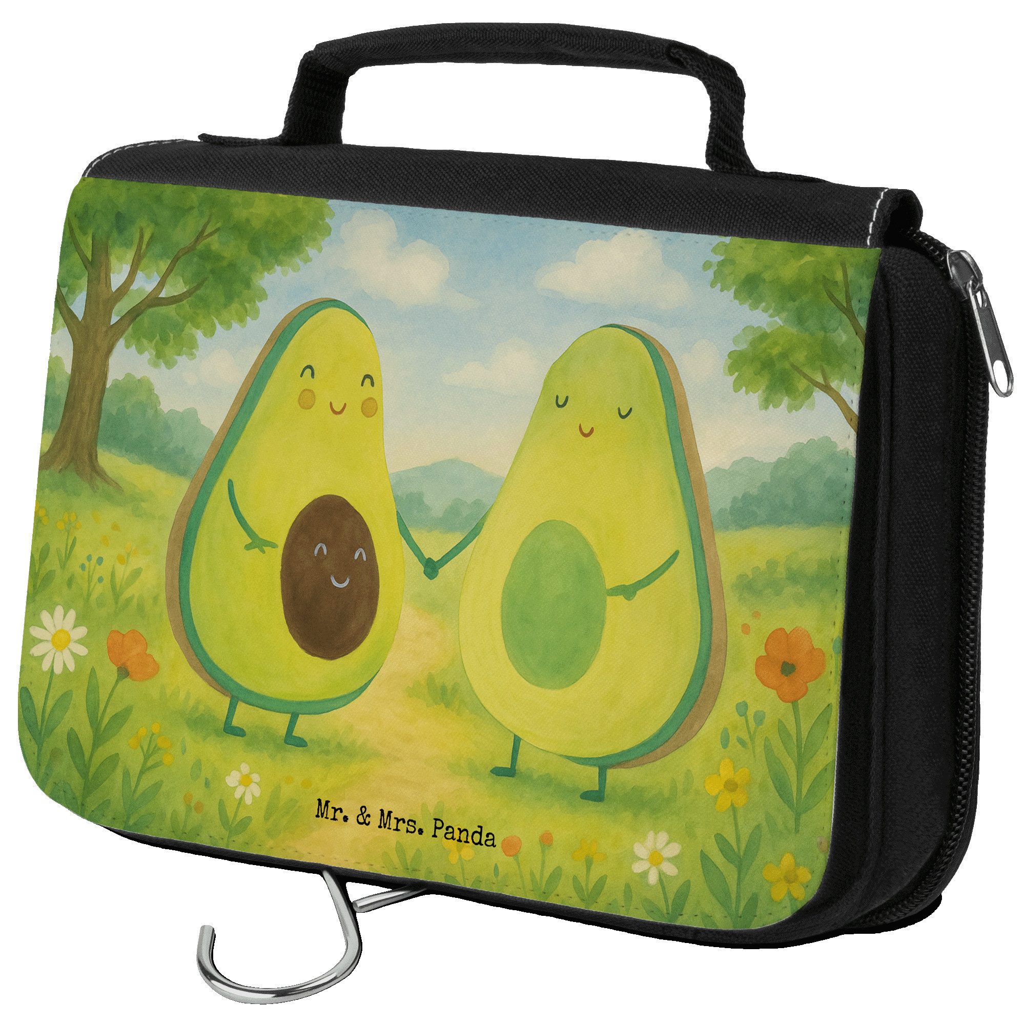 Mr. & Mrs. Panda Kulturbeutel Avocado Pärchen Design, duschbeutel, Weiß, Hochzeit, kosmetiktäschche (Packung), kosmetiktäschchen Kulturtasche Waschtasche