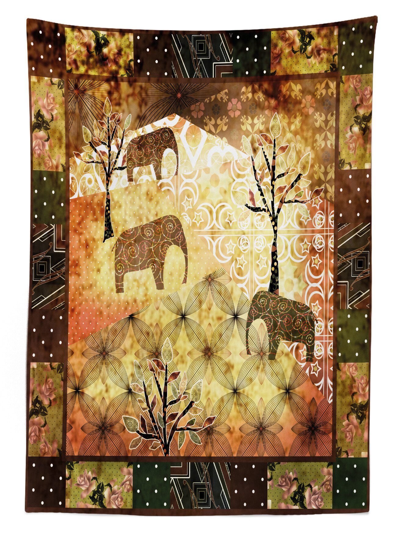 Farben, geeignet Klare Elefanten Tischdecke Afrikanisch Für Grunge Abakuhaus Außen den Farbfest Roses Bereich Waschbar