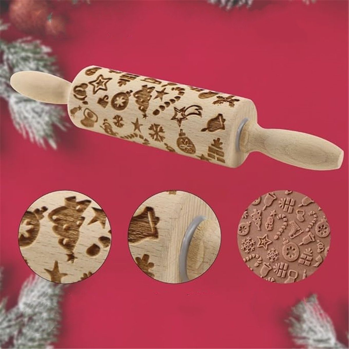 Holz, Weihnachts-Nudelholz (1-tlg) mit Nudelholz Muster 3D-Nudelholz TUABUR aus