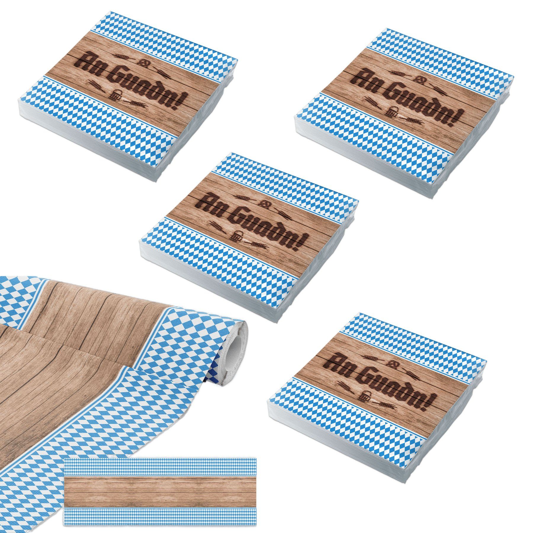 itenga Papierserviette Tischläufer + 80 Servietten (4er Pack) Oktoberfest bayrisch weiß Set