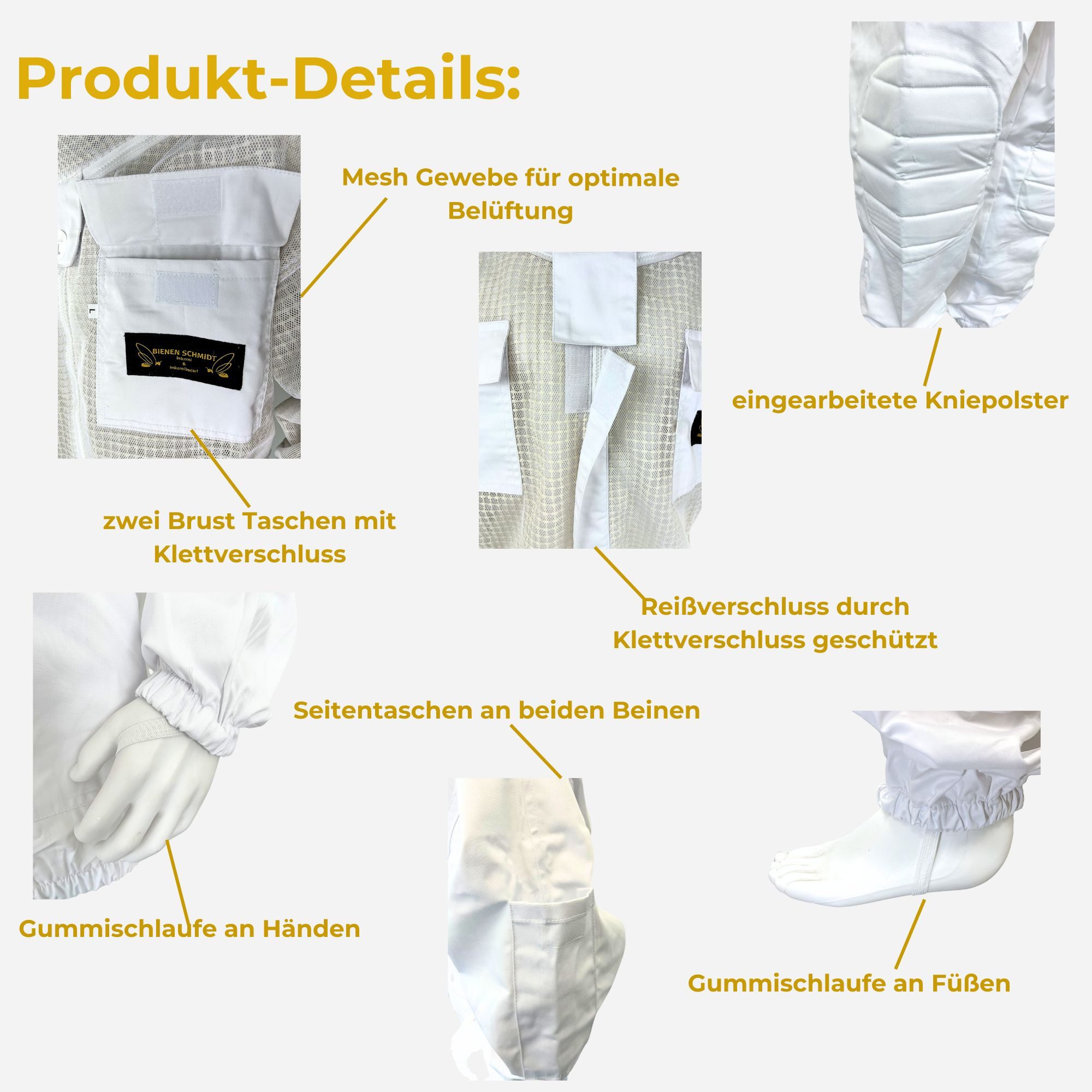 BIENEN SCHMIDT Arbeitsoverall Imkerschutzanzug FULL-AIR mit integriertem Schleier & Reißverschluss weiß Imkersuit Schutzkleidung Arbeitsoverall Schutz-Overall – Bild 4 von 5