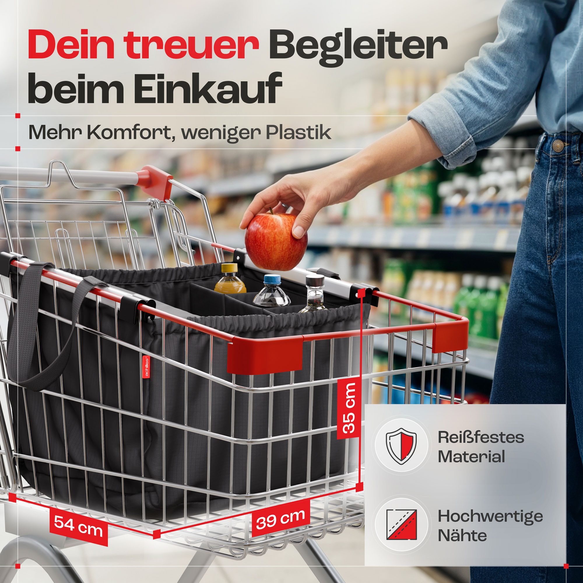 achilles Einkaufsbeutel Easy-Carrier Einkaufswagentasche mit Kühlfunktion und Flaschenfächern, 40 l