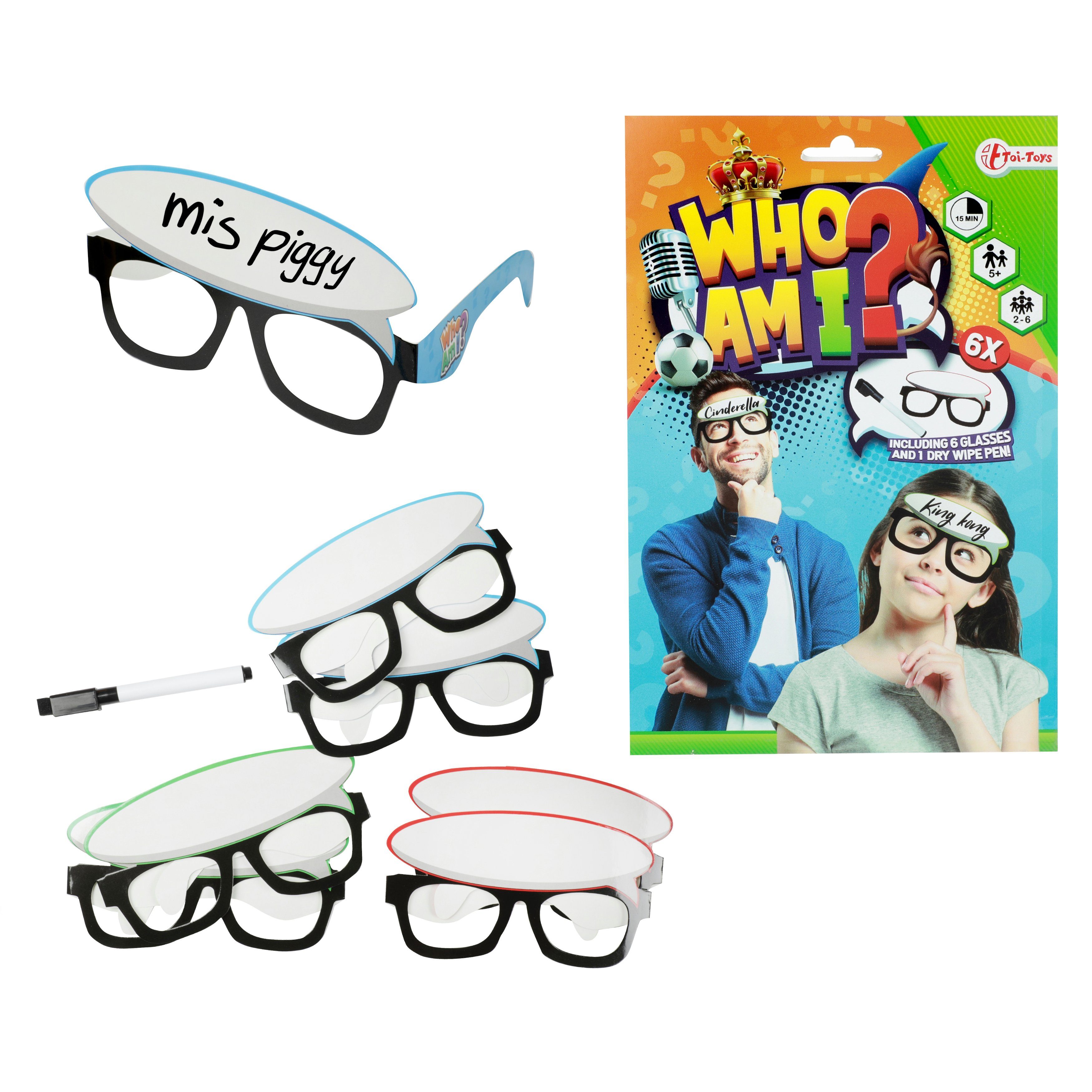 Toi-Toys Spiel Wer Bin Ich? - 6 Brillen + abwischbarer Stift