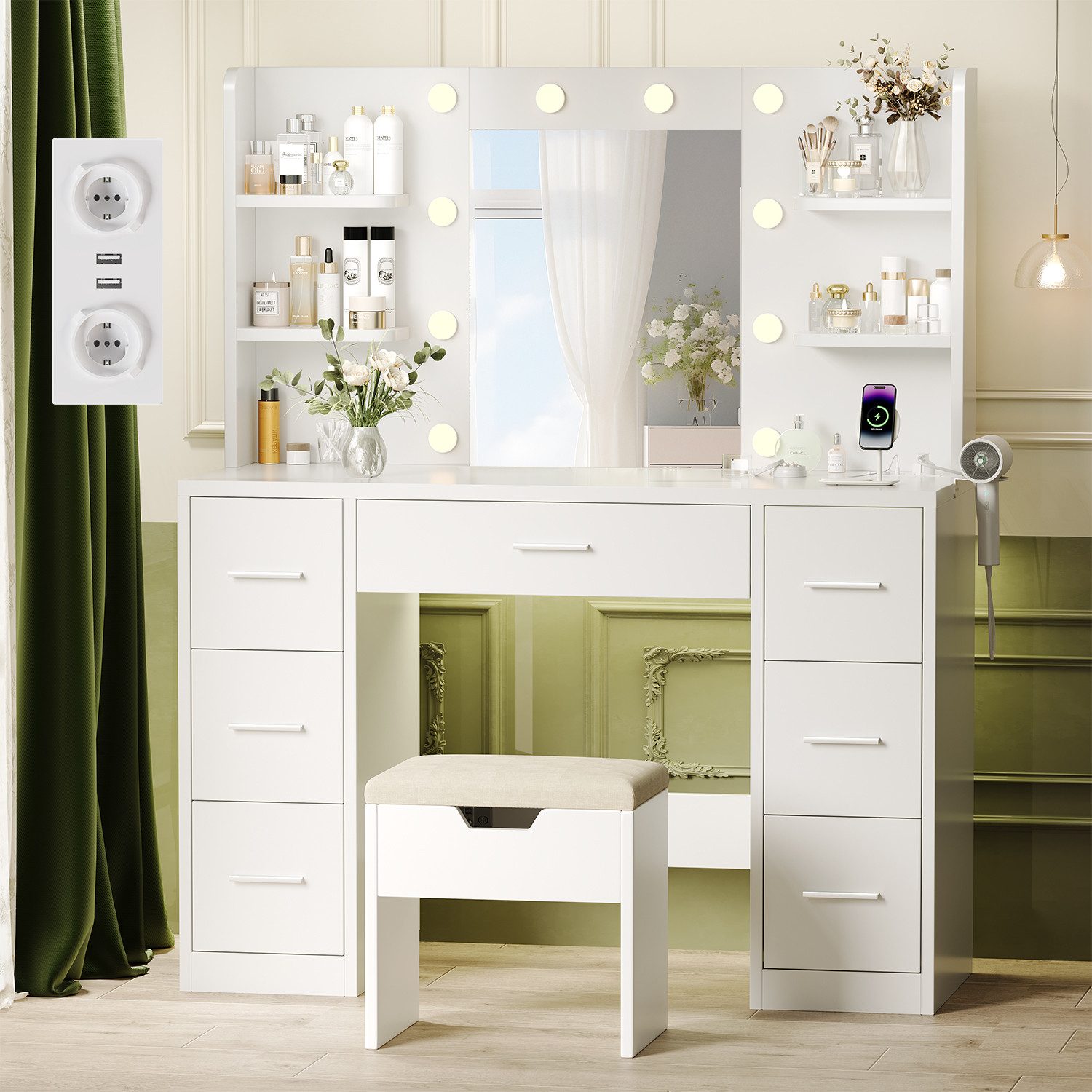 Furnicopia Schminktisch 110*40*137CM Frisiertisch mit 2 günstig online kaufen