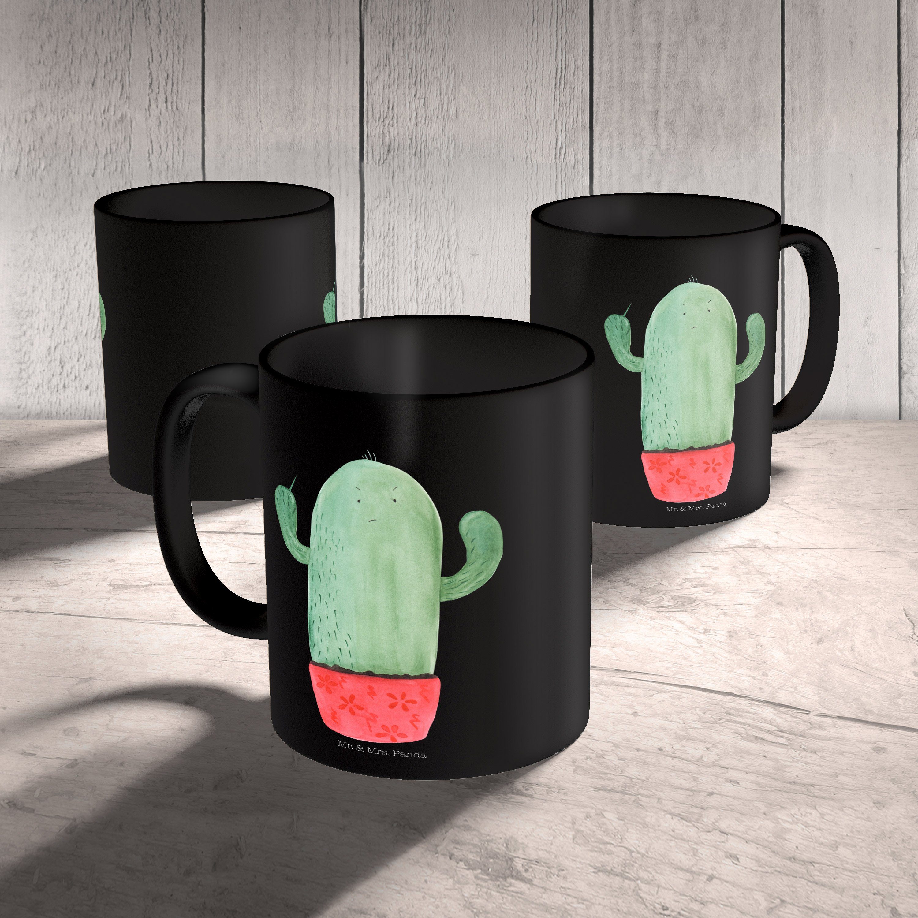 Kaktus & - Tasse Mr. Schwarz Geschenk, - Schwarz Sprüc, Motive, Tasse Mrs. Tasse Panda wütend ärgern, Keramik
