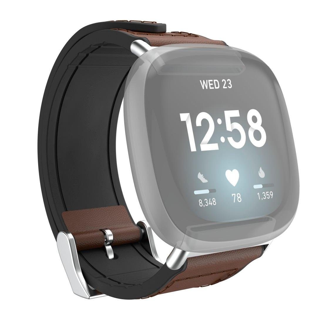 Smartwatch-Armband für Sense, Ersatzarmband 21cm Versa braun 3, 22mm, Silikon, Hama und Leder Fitbit