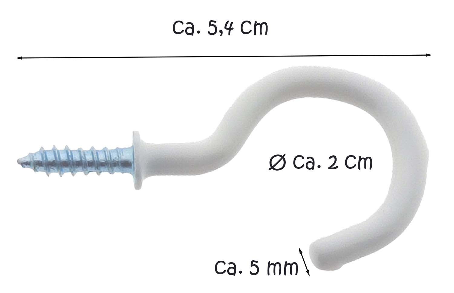 HundB Schraubhaken 10 Schraubhaken 54mm weiß – Wand- und Deckenbefestigung, (Set, 10 St., Schraubhaken), Schraubhaken, Wäscheleinenhaken, Bilderhaken