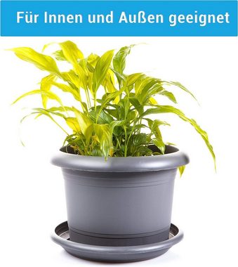 Centi Blumentopf Pflanzkübel mit Untersetzer, Blumenkübel Pflanztopf groß außen (Spar Set, 3 St., Ø 35 cm, Anthrazit), Rundtopf Pflanzentopf mit Löcher, Made in DE