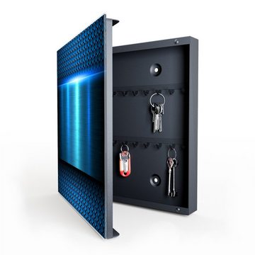 Primedeco Schlüsselkasten Magnetpinnwand mit Glasfront Metall Textur Blau (1 St)
