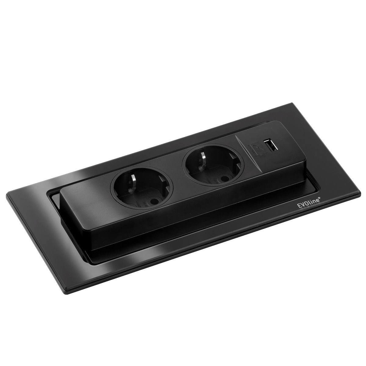 Glas - A Einbau-Steckerleiste Mehrfachsteckdose und versenkbare Steckdosen 2 USB Evoline schwarz