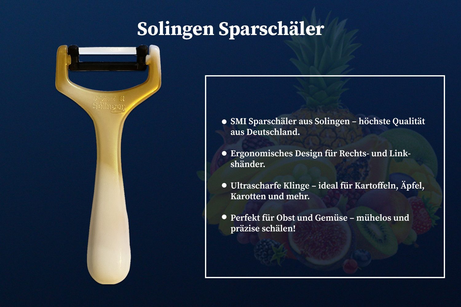 SMI Sparschäler Solingen Gemüseschäler Kartoffelschäler Sparschäler Universalschäler, (1-tlg., 1 tlg), Gold-Weiß – Bild 5 von 5