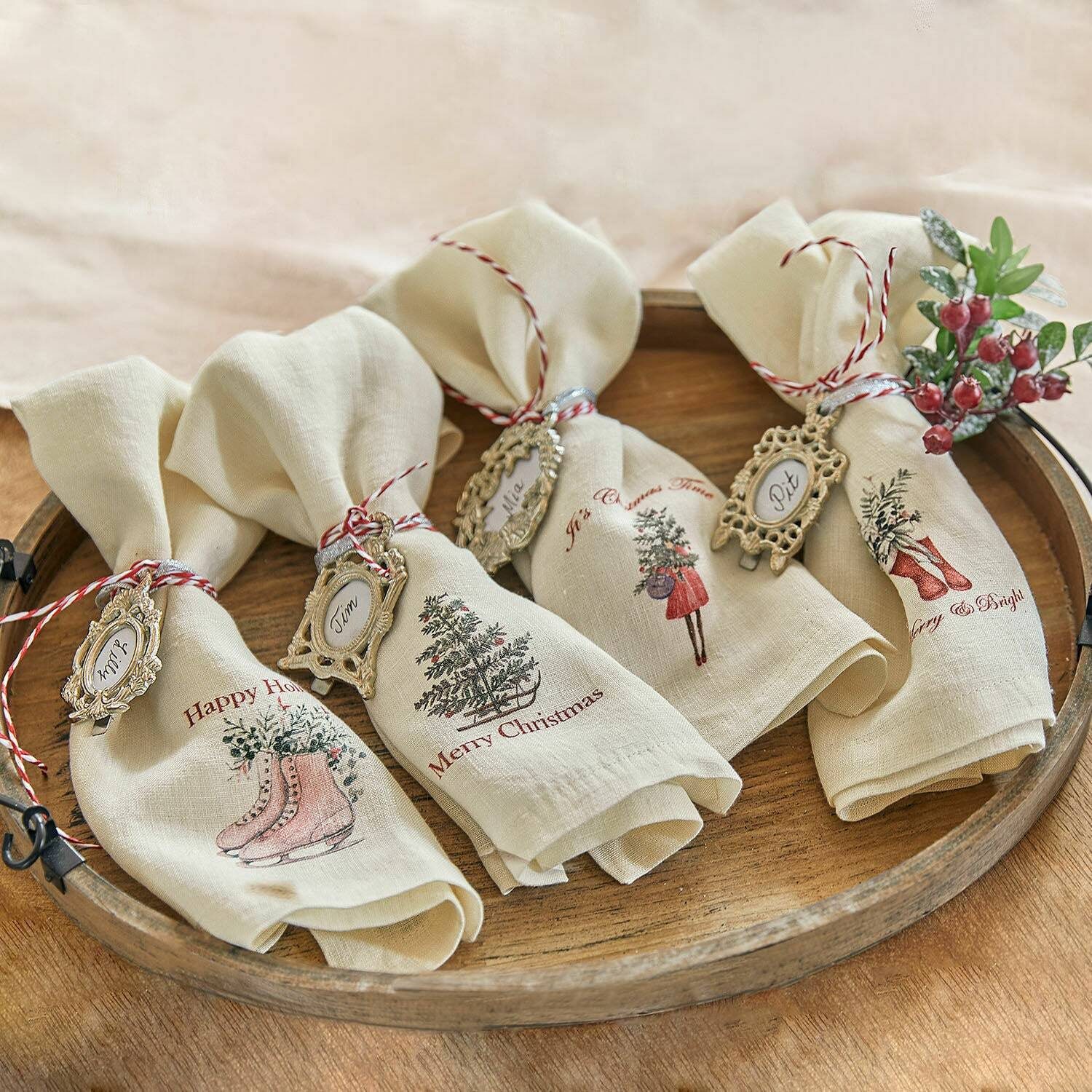Mirabeau Stoffserviette Serviette 4er Set Merry & Bright weiß/rot