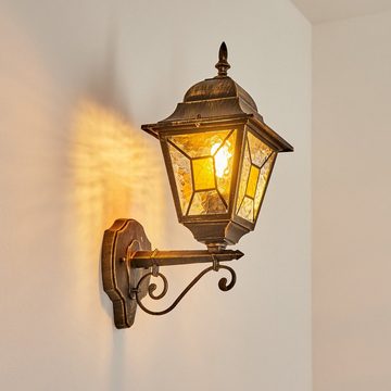 hofstein Außen-Wandleuchte »Roccascalegna« Außenleuchte, Metall/Glas, Schwarz/Gold-antik, Orange, ohne Leuchtmittel, Vintage Wandlampe mit Lichteffekt E27, IP44 Klar