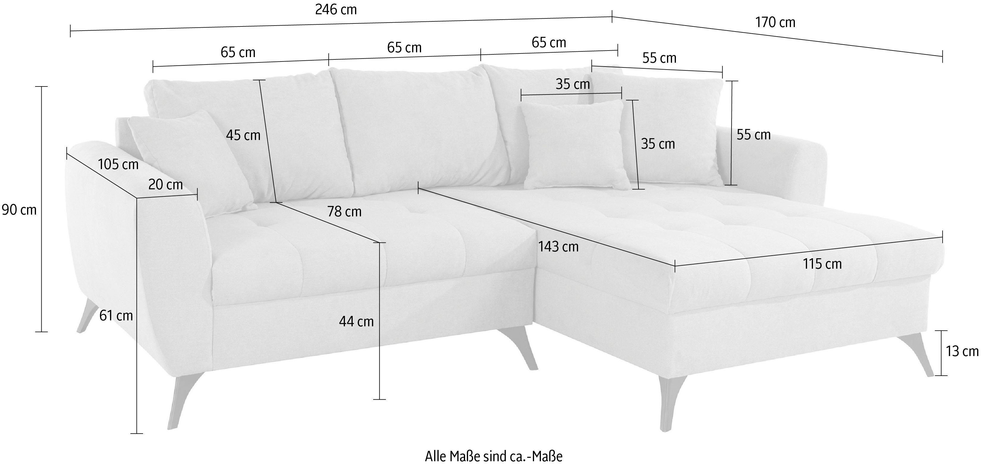 im feine auch Steppung Sitzbereich, clean-Bezug, INOSIGN Kissen Aqua lose Ecksofa mit Lörby,