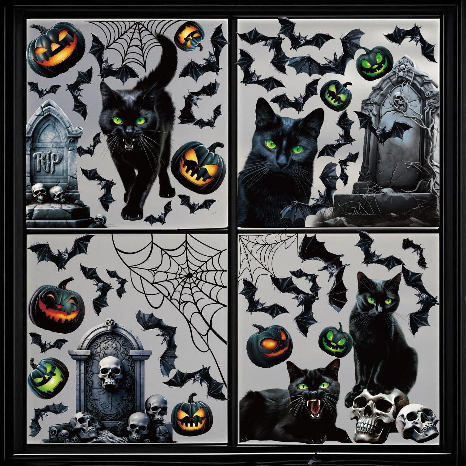 LuxusKollektion Fensterdekoration Halloween Fenster Aufkleber Schwarze Katze 8er Set