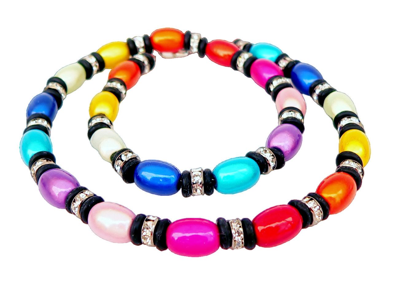 Collier 149g Collier Halskette 3D Effekt mehrfarbig Strass schwarz