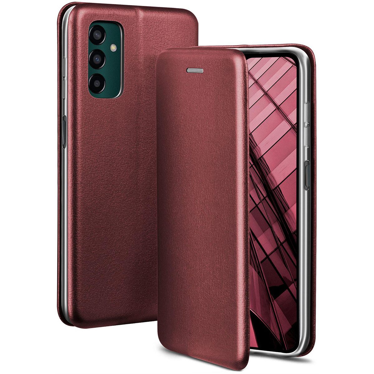 ONEFLOW Handyhülle für Samsung Galaxy M13 Premium Hülle Business Cover Rot 6,6 Zoll, 360 Grad Schutzhülle Flip Case Etui Klapphülle Dünn Leder Handy Tasche