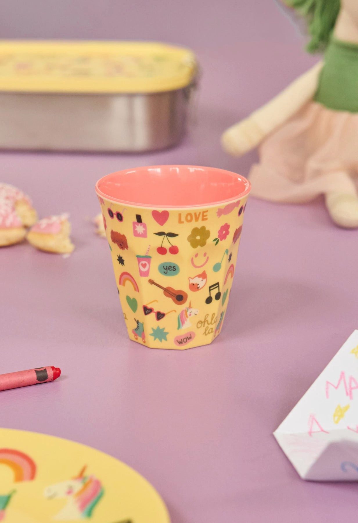rice Kinderbecher Rice Melamin Becher - Soft Yellow Unicorn Love 250ml, Melamin