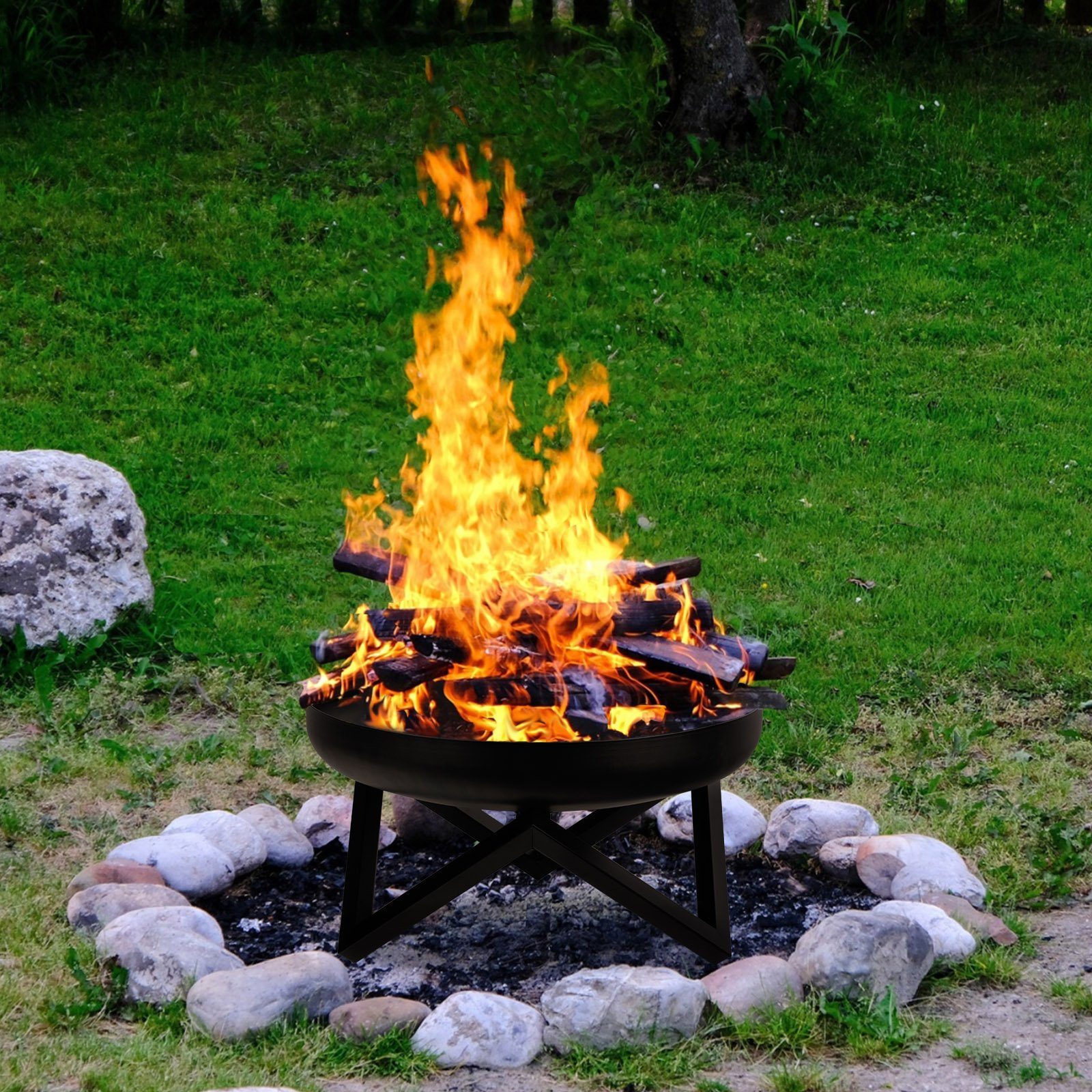 Feuerschale Feuerstelle, Runde φ60cm, Gartengrill KAHOO Feuerkorb für Metall