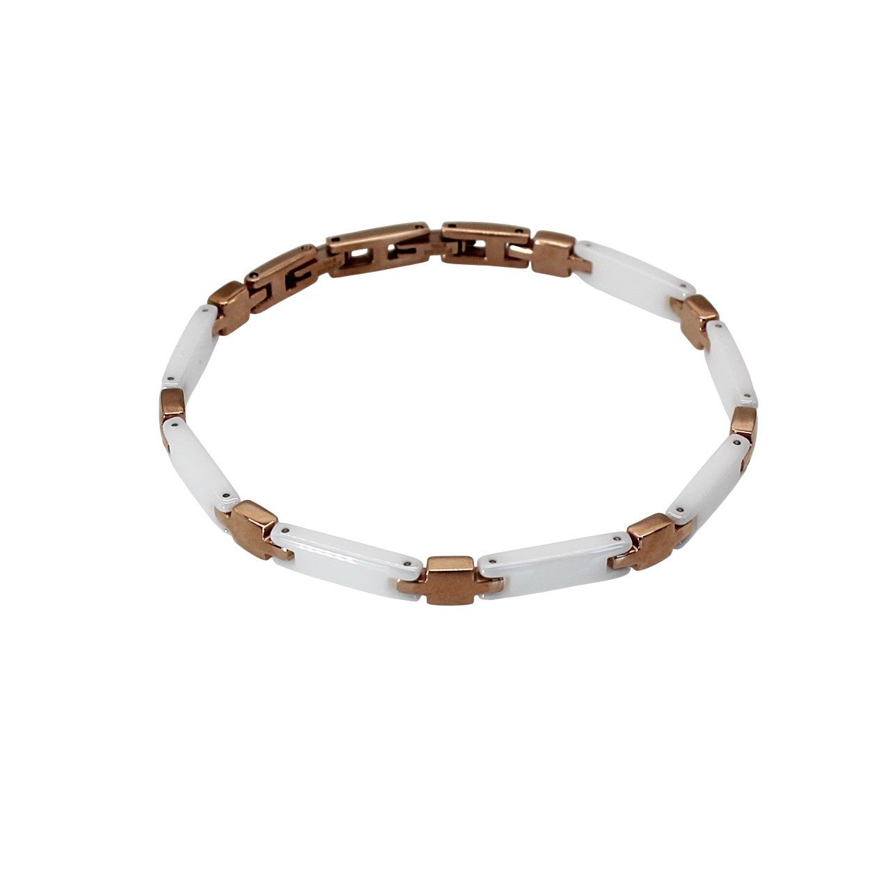 ELLAWIL Gliederarmband Damenarmband Gliederarmband Edelstahl- Keramikarmband Handgelenkkette (aus weißer Keramik & rosegoldfarbener Edelstahl, Armbandlänge 19,5 cm, Breite 6 mm x 3 mm), inklusive Geschenkschachtel