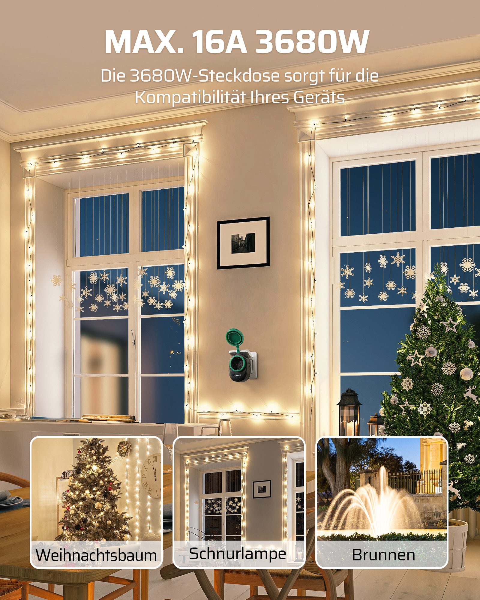 DEWENWILS Funksteckdose mit Fernbedienung, Außen, max. 3680 W, 2-St., Funkstecker für Feiertagsdeko, 30 M Reichweite – Bild 4 von 5