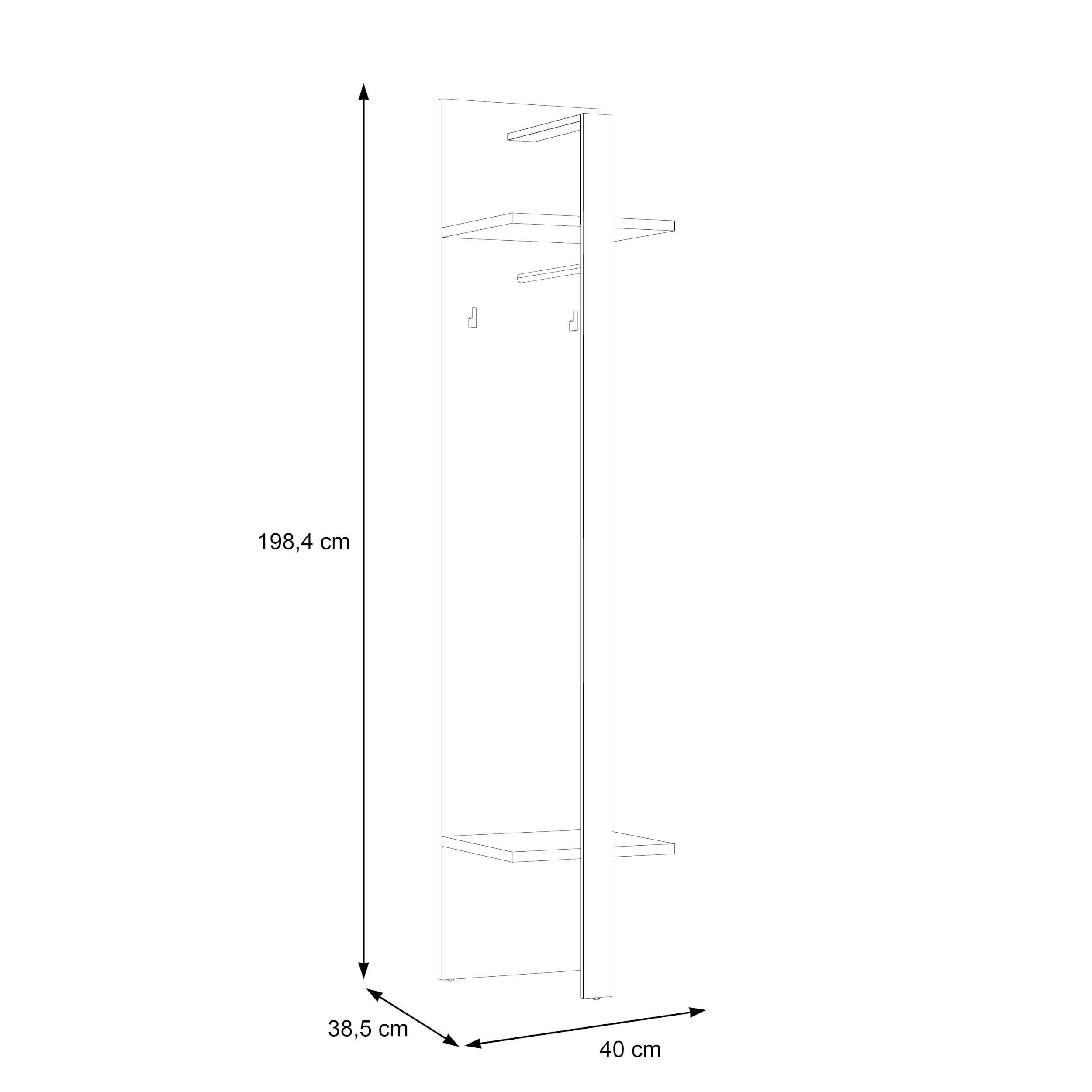 99rooms Garderobenpaneel Alma (Paneel, Garderobenpaneel), mit 2 Ablagen, Kleiderstange, 2 Kleiderhaken, hängend