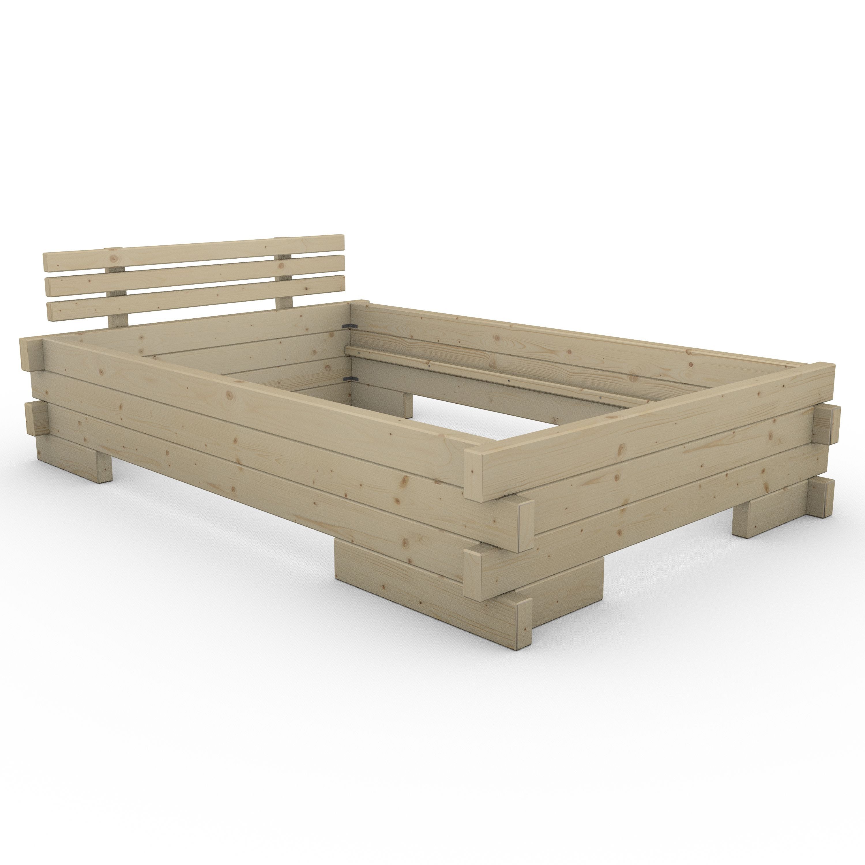 TUGA-Holztech Massivholzbett Balkenbett 140 x 220 cm Holz Massivholzbett Fichtenbett mit Überstand, Breite 80 90 100 120 140 160 180 200 Länge 200 220