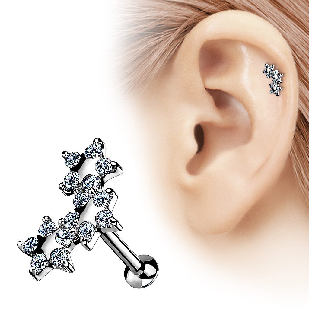 Taffstyle Piercing-Set Tragus Labret Piercing Stecker flach Kristall Sterne günstig online kaufen