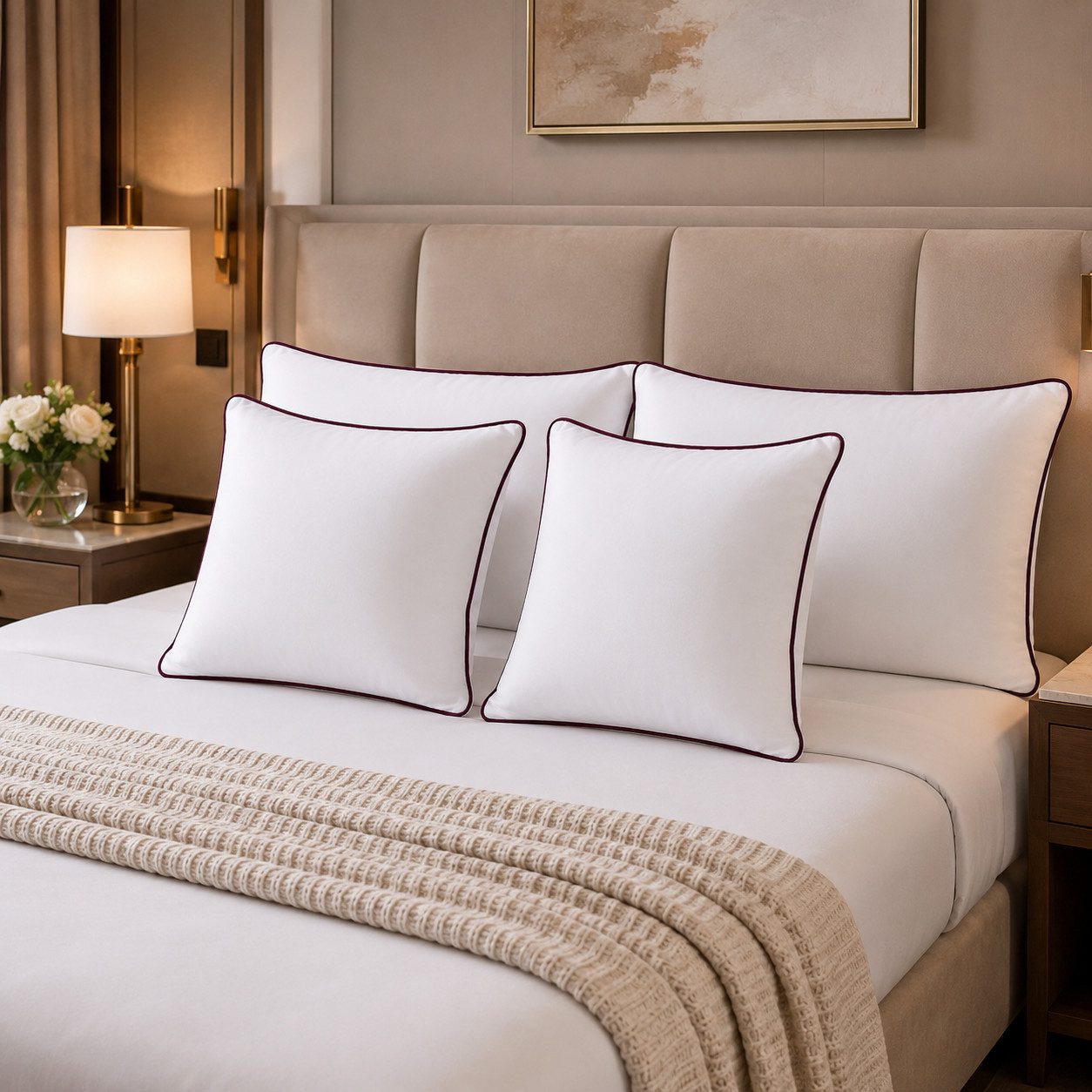 NEXGEN Luxus Baumwollkissen Baumwollkissen mit Biese, Hotelqualität, hergestellt in Deutschland, Füllung: Premium-Füllwatte, Bezug: Baumwolle, Seitenschläfer, B – Bild 4 von 5