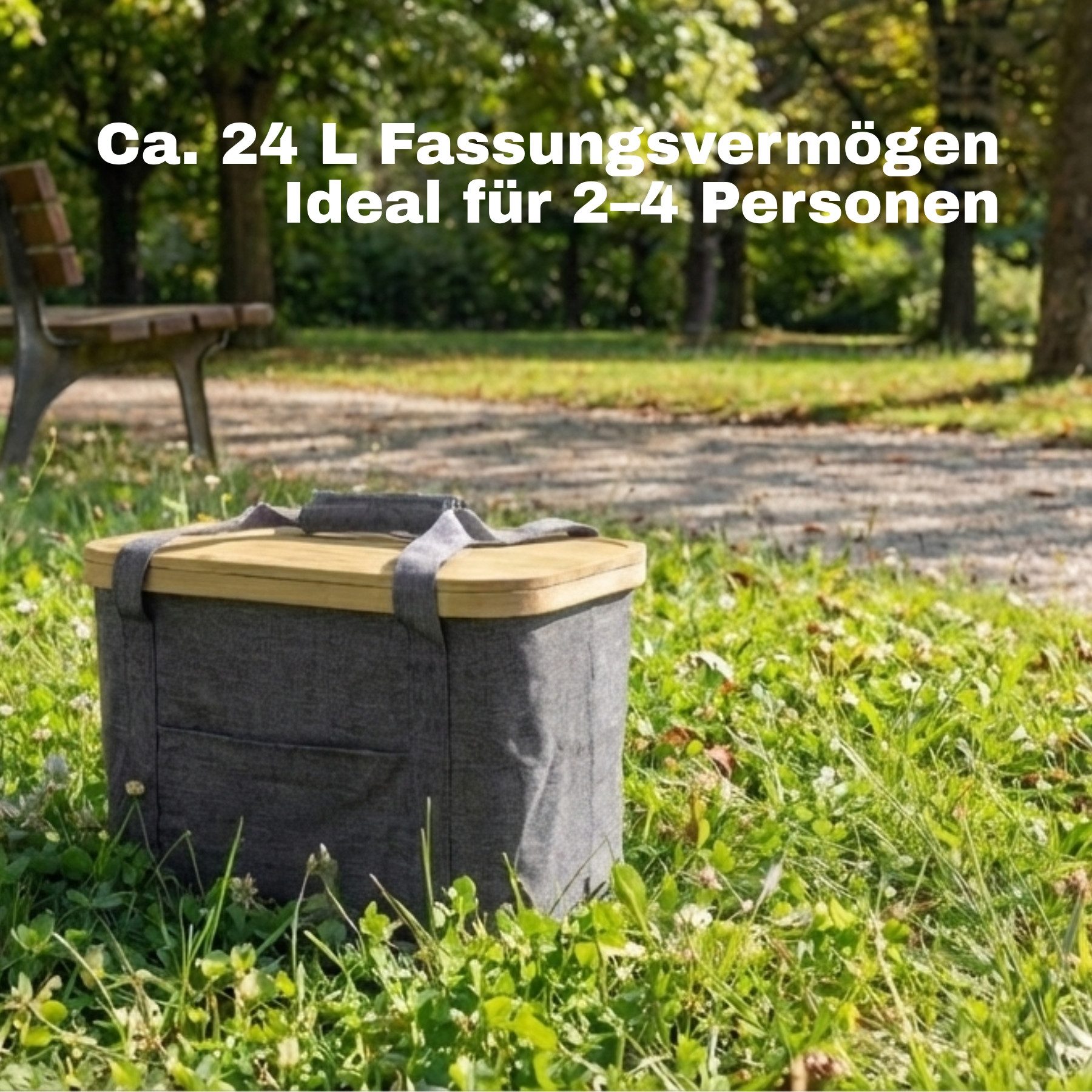 BigDean Picknickkorb 2-in-1 mit herausnehmbarer Kühltasche und Bambusdeckel (Set, 1 St., Picknickkorb), Faltbar, Vielseitig, Abwaschbar – Bild 5 von 5