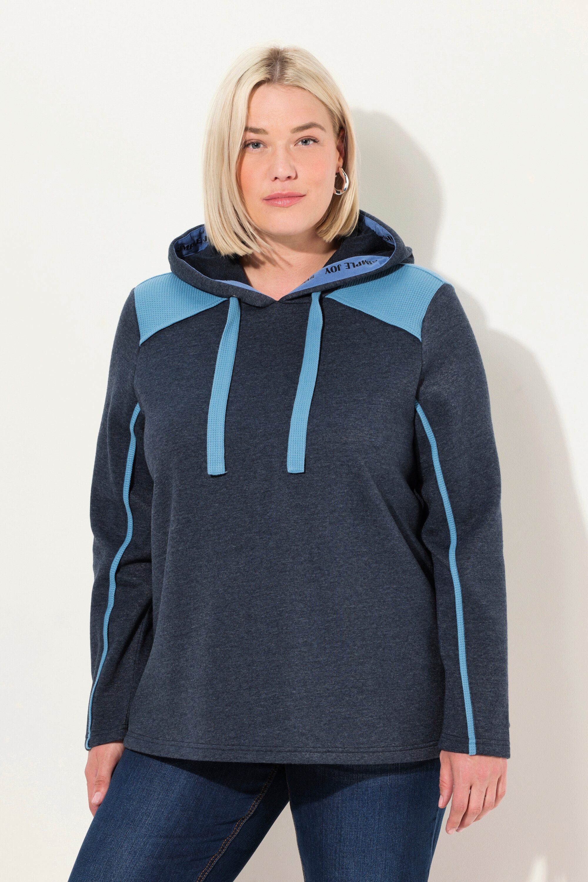 Ulla Popken Sweatshirt Hoodie Waffelpikee A-Linie Kapuze Langarm