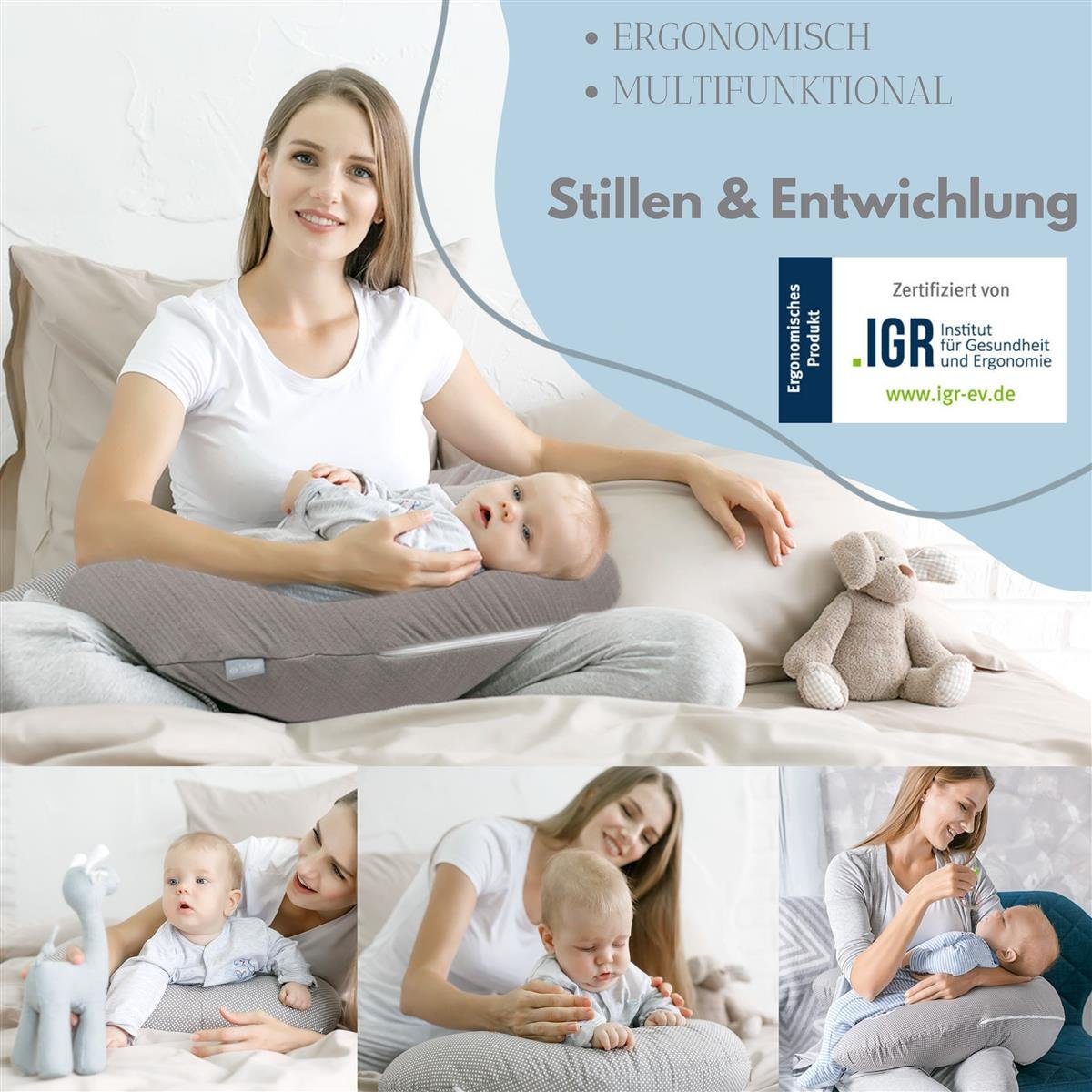 SEI Design Stillkissen Seitenschläferkissen Babynestchen XXL, Bezug mit Kuschelnest Schwangerschaftskissen Baumwolle Bezug, 100