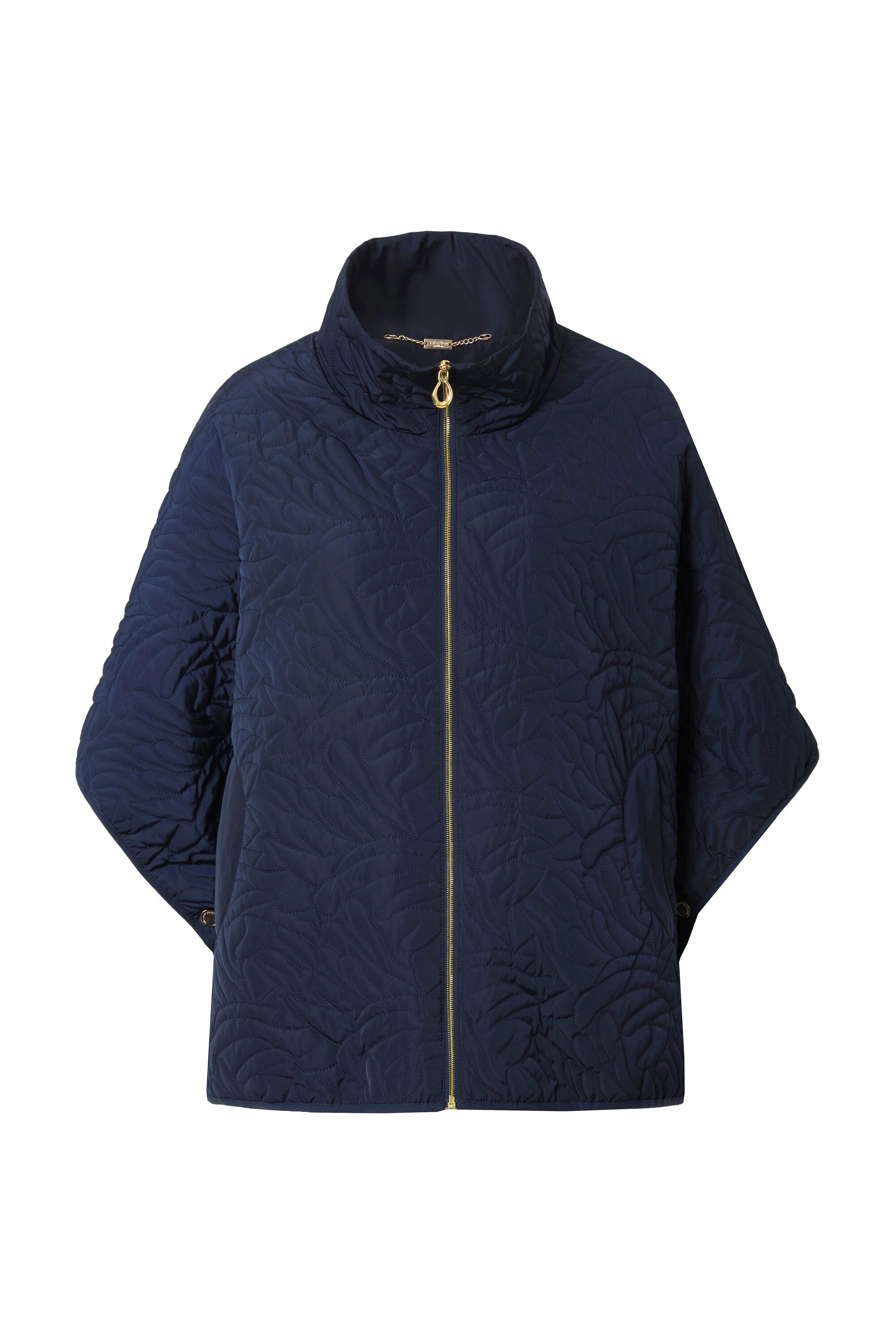 Ulla Popken Outdoorjacke Stepp-Poncho Oversized Samt-Piping Stehkragen