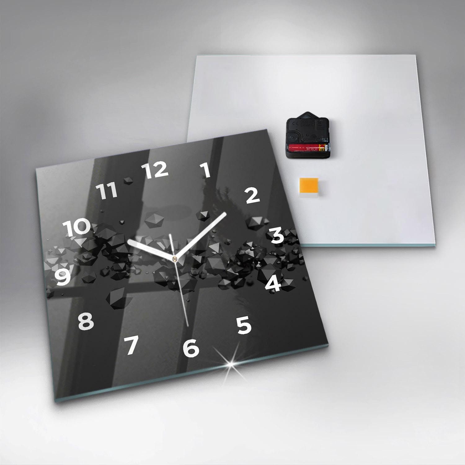 Tulup Wanduhr Moderne Glasuhr Schwarze Abstrakte Rechteckige Uhr aus Gehärtetem Glas – Bild 4 von 5