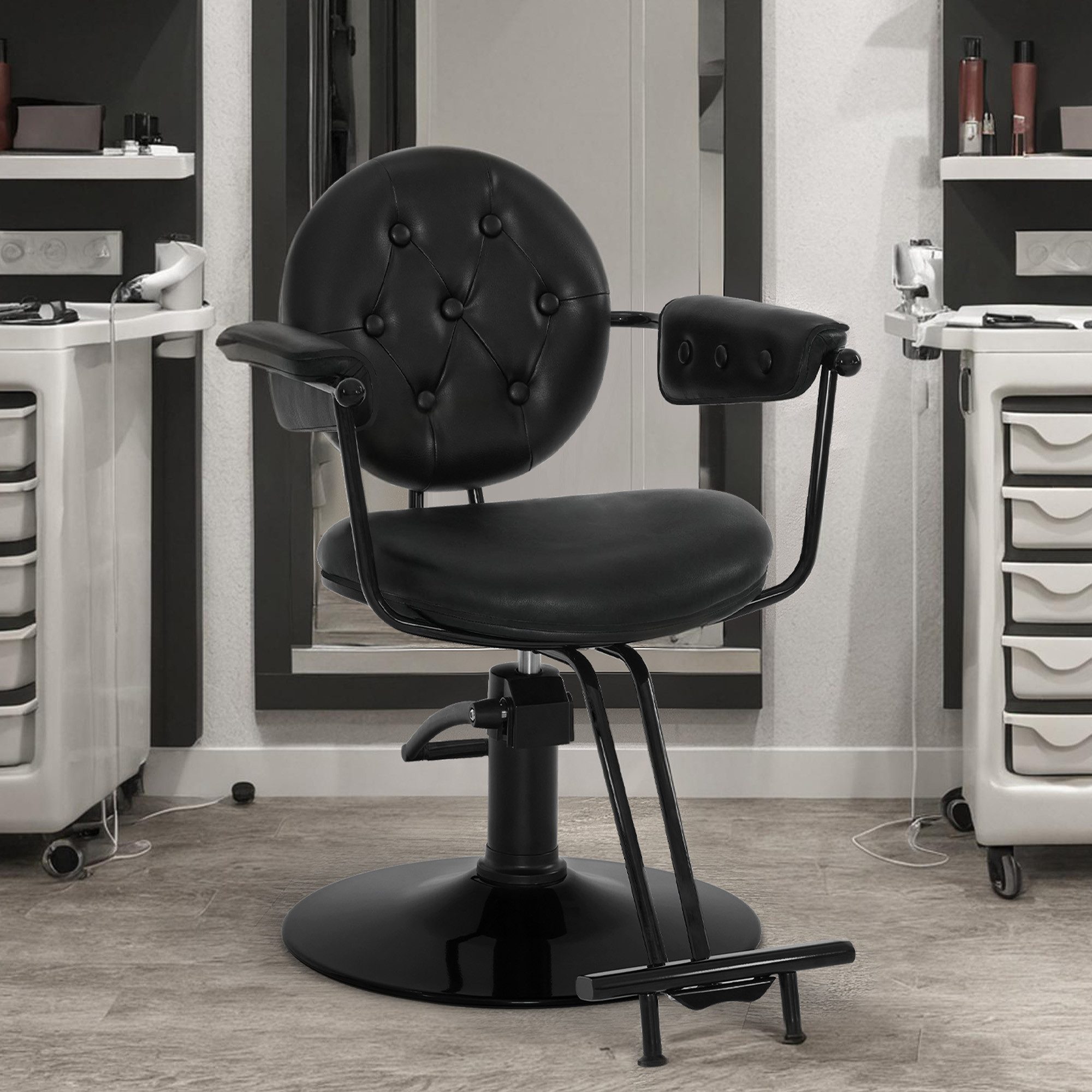 Barberpub Stuhl BarberPub Friseurstuhl Friseureinrichtung 3159 (Schwarz), Friseursessel mit Retro-/ Vintage Stil