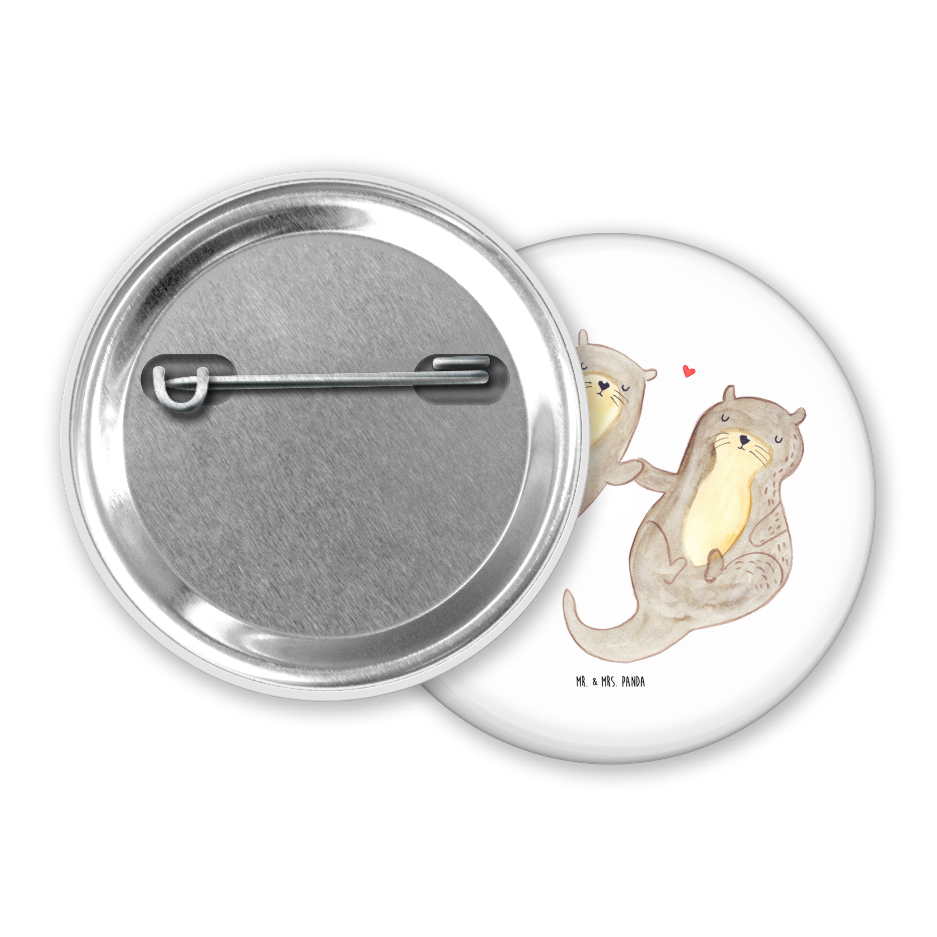 Mr. & Mrs. Panda Anstecknadel Otter Hände halten, Pin, Weiß, Badge, glücklich, Anstecker, Paar, See (Packung), Pin 50mm Schmuck-Pin Ansteckbutton