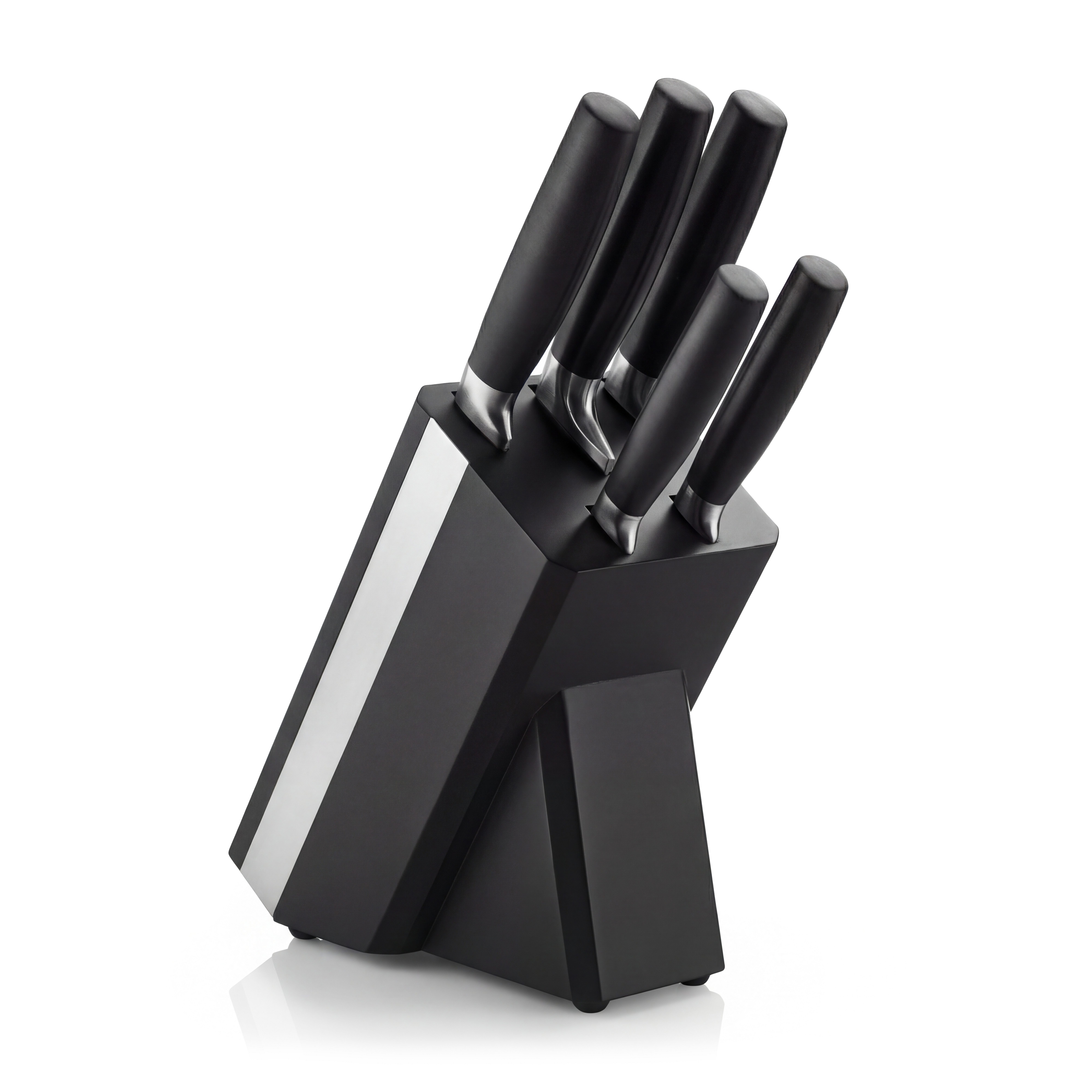 Arendo Messerblock 5-teilig mit Holzblock & Messern aus Edelstahl, ergonomische Griffe (6tlg), rostfrei, präzisionsgeschliffene Klingen, spülmaschinenfest