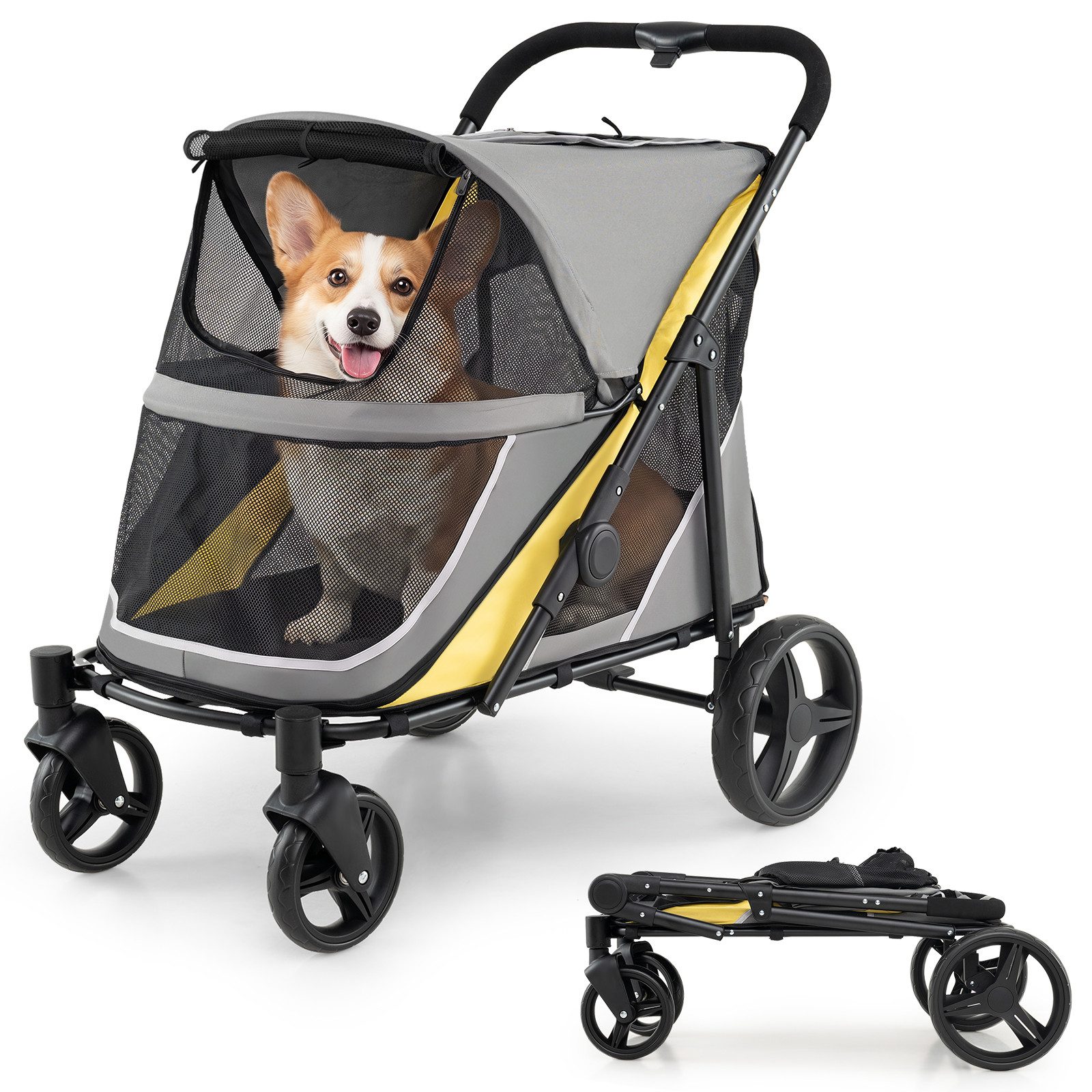 COSTWAY Hundebuggy Hundewagen Katzenbuggy klappbar, (1-tlg), mit 4 Rädern & Netzfenstern, bis 100kg
