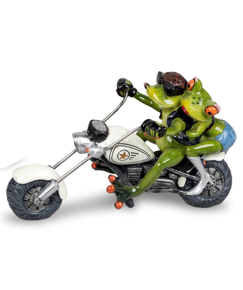 formano Dekofigur Frosch als Biker mit Sozia weiß 22 cm Froschfigur Kunststein glänzend (1 St)